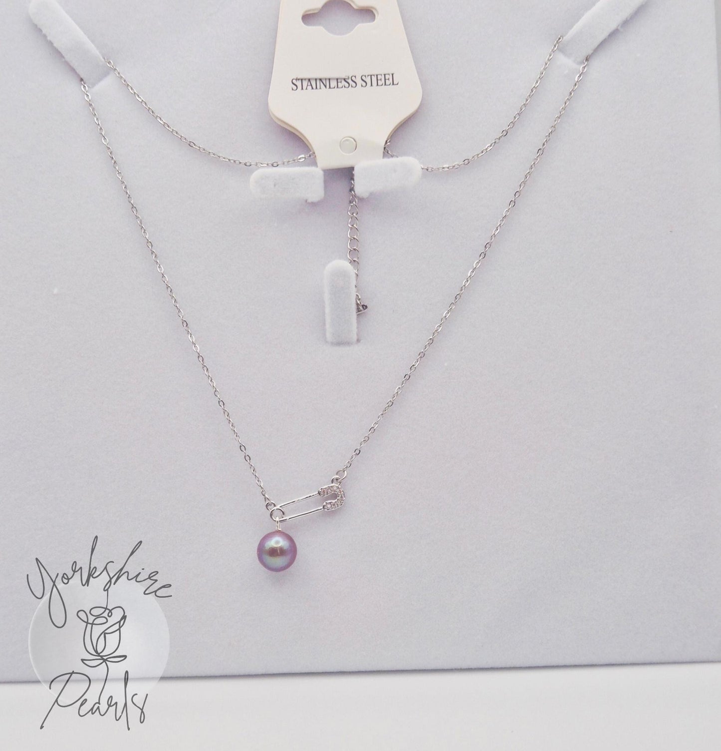 Safety Pin Pearl Necklace