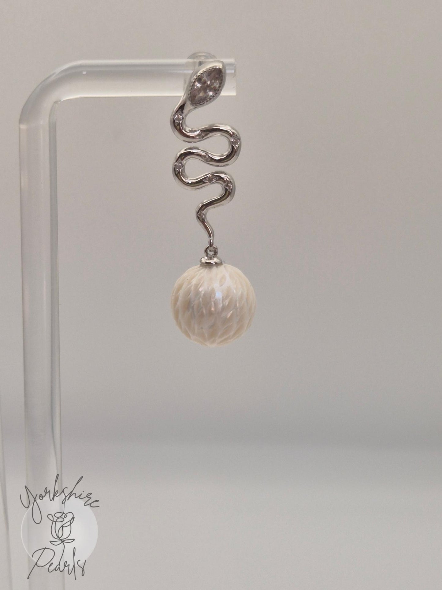 Large Pearl Snake Drop Earrings - Sterling Silver