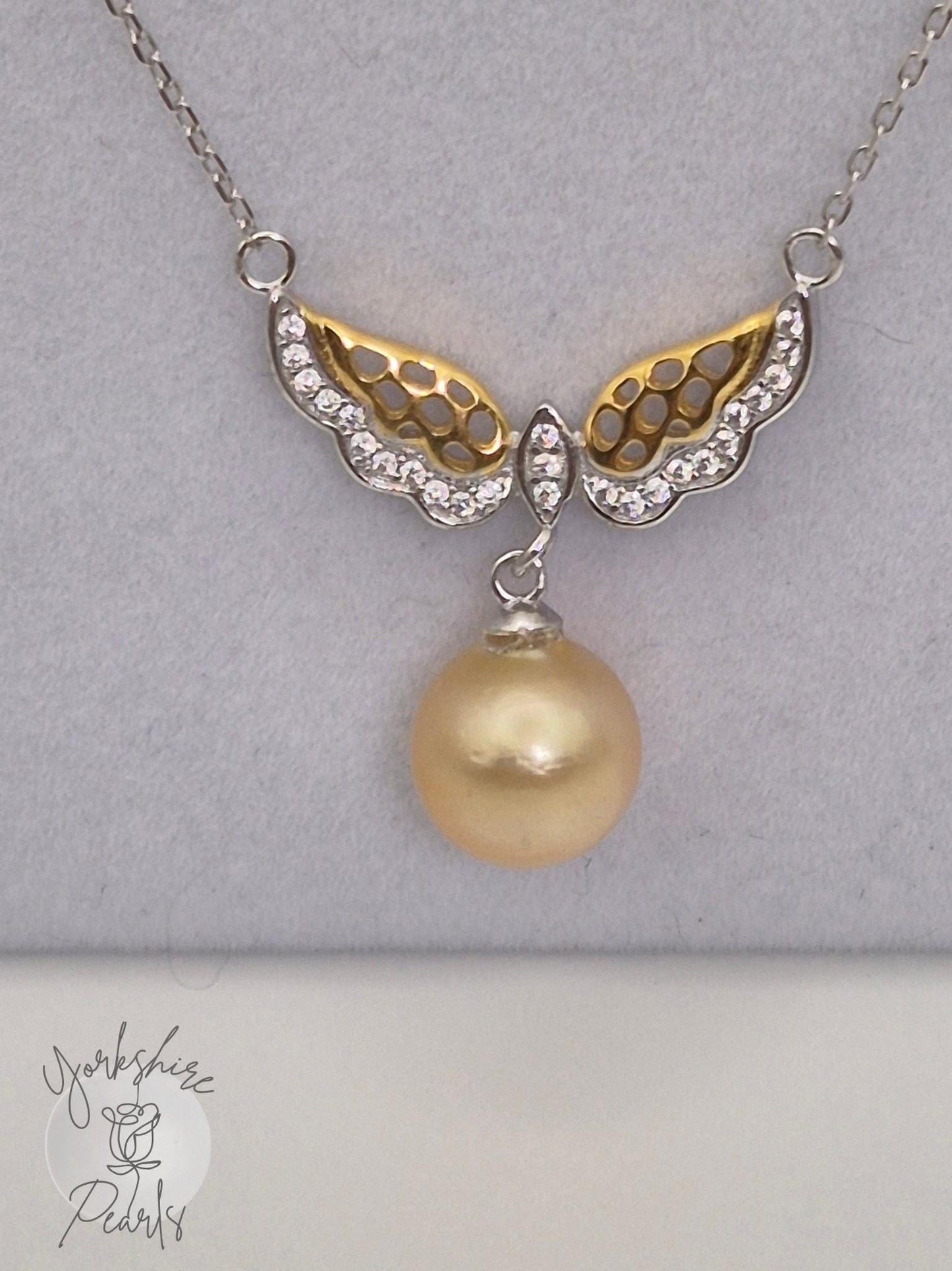 South Sea Golden Celestial Wing Pearl Necklace in Sterling Silver