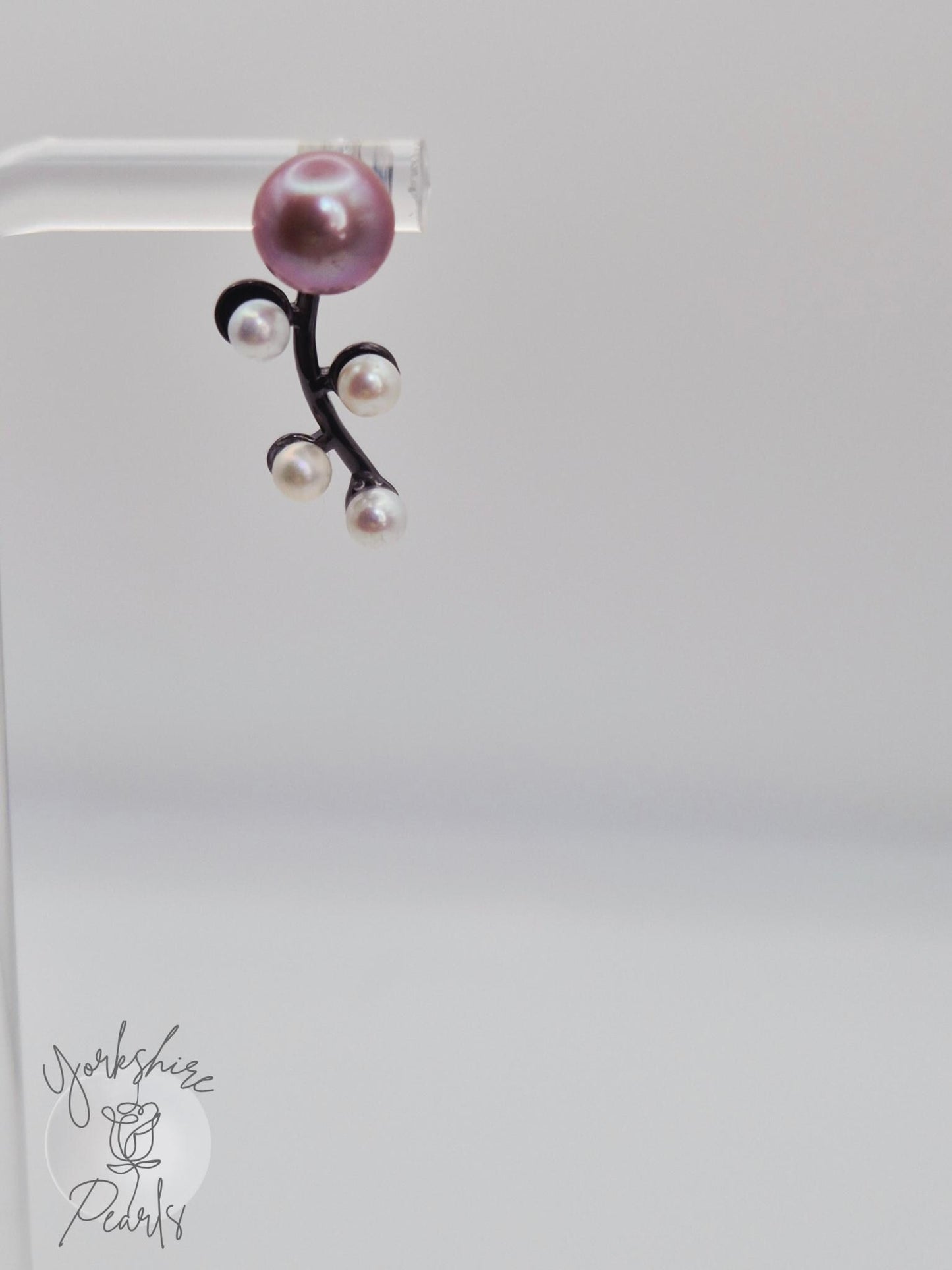 Multi Pearl Black Curved Stud Earrings - Sterling Silver