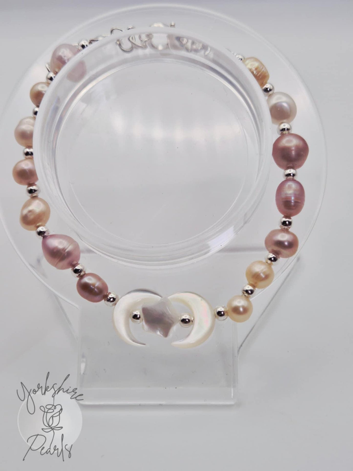 Pearl Bracelet with Mother of Pearl Moon & Star