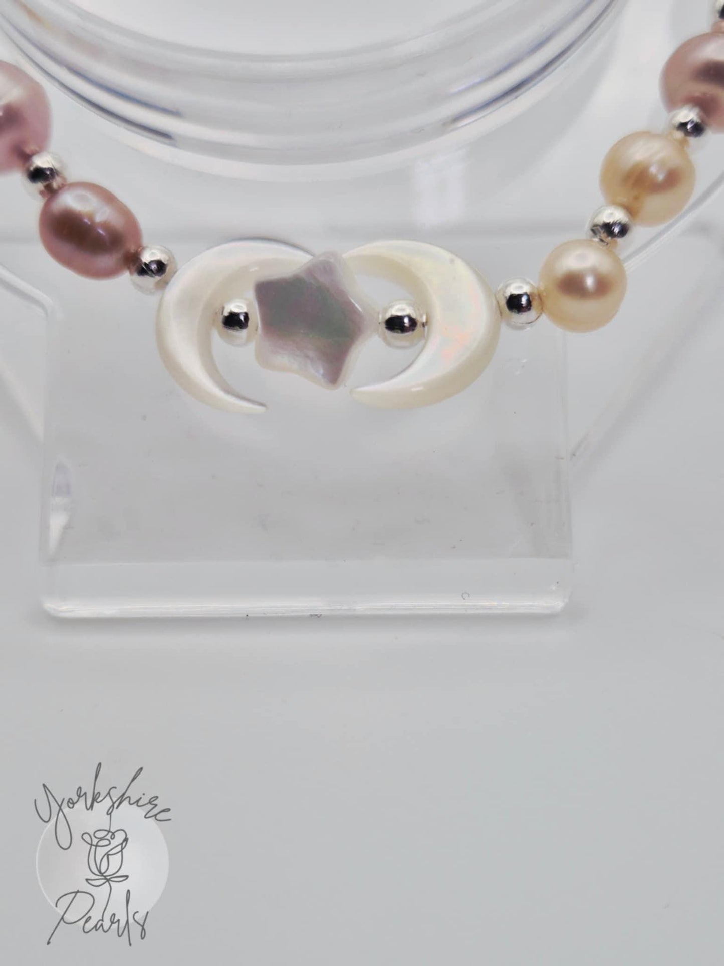 Pearl Bracelet with Mother of Pearl Moon & Star