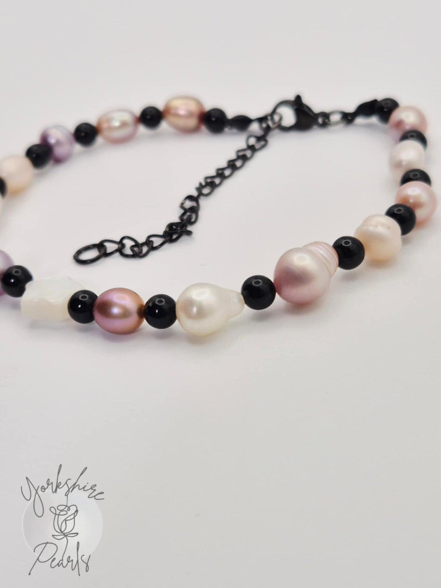 Pearl & Onyx Bead Bracelet With Star Charm