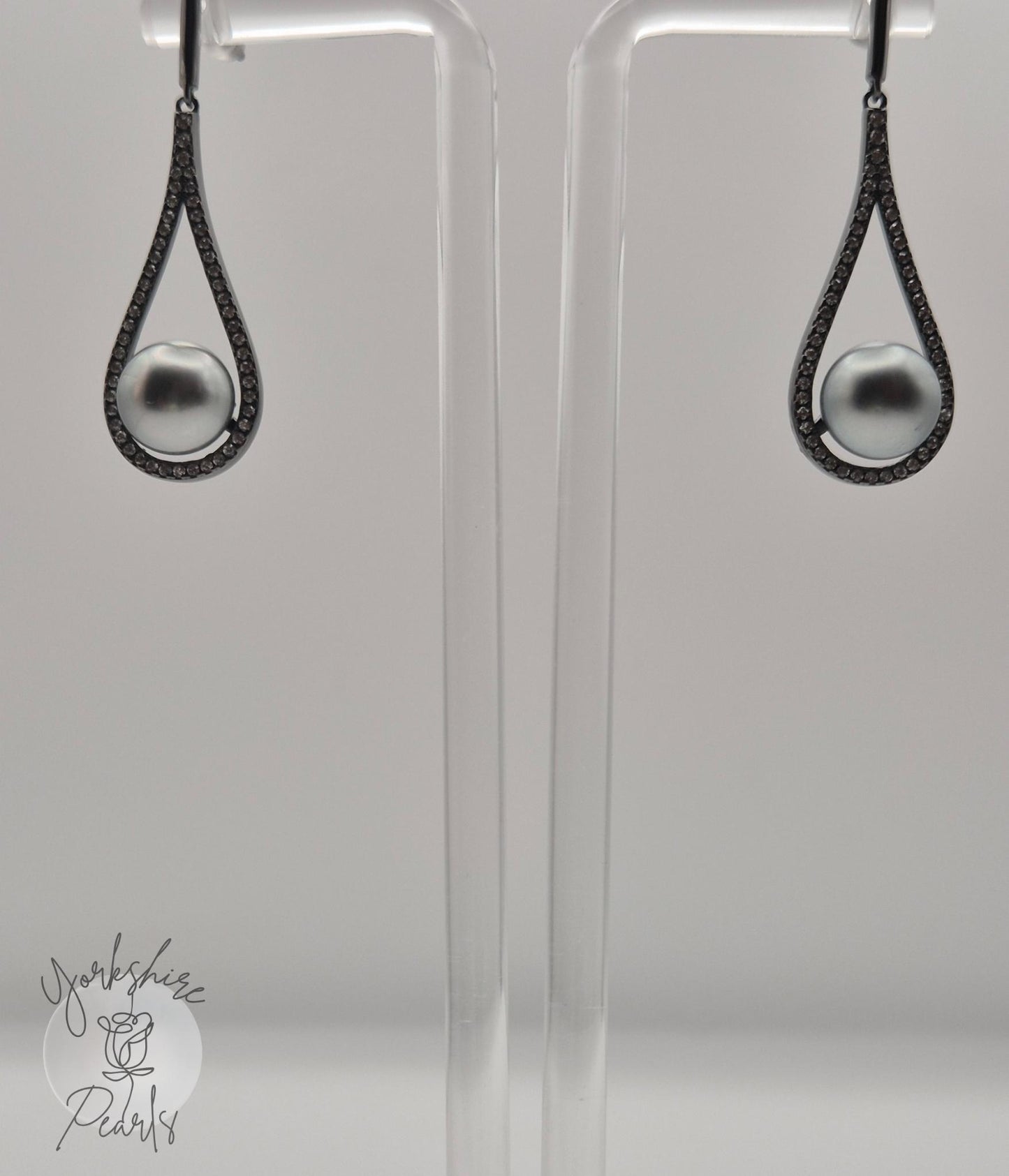 Flawless Black Tahitian Teardrop Dangle Sterling Silver Stud Earrings