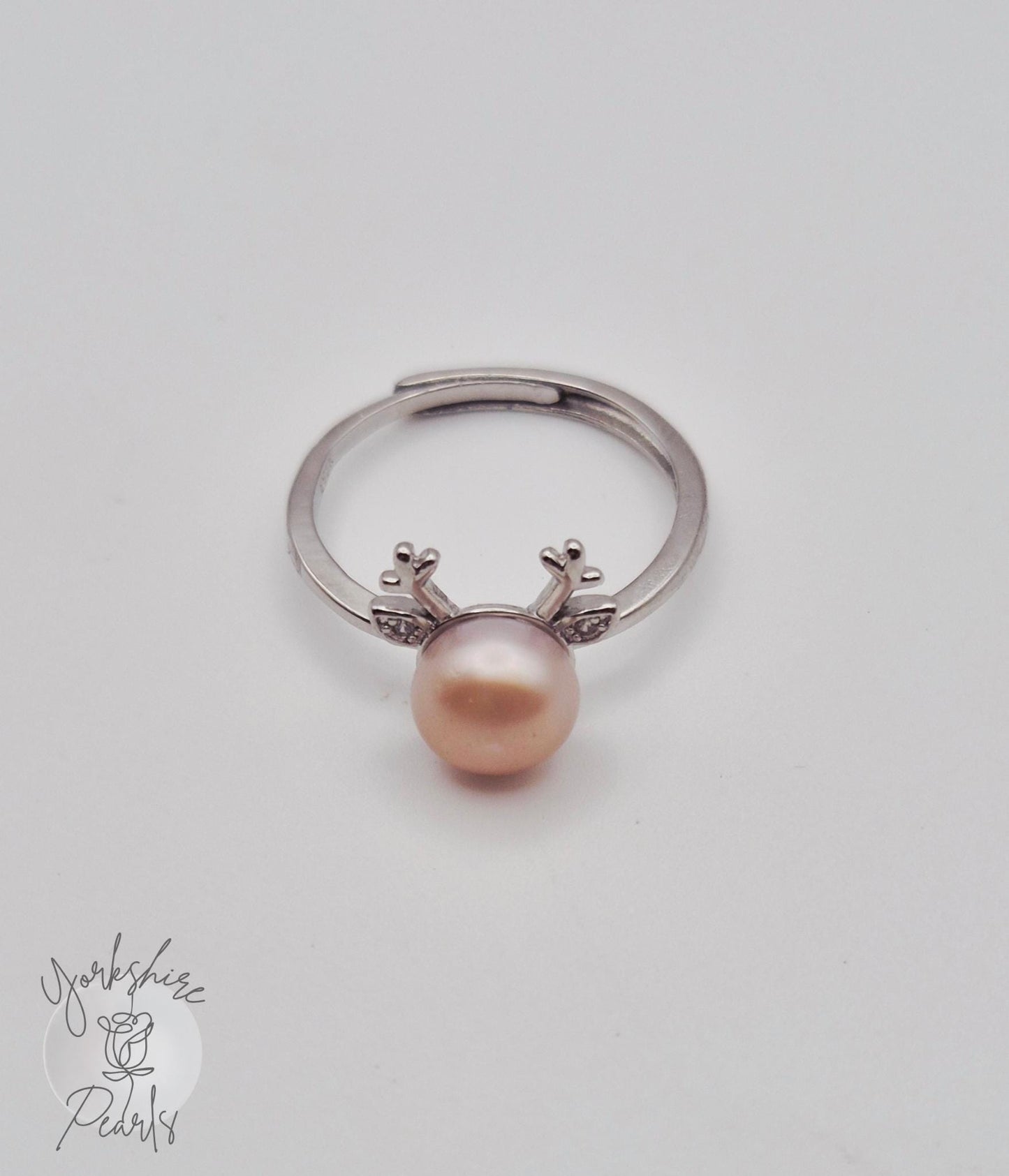 Pearl & Sterling Silver Deer Design Adjustable Ring