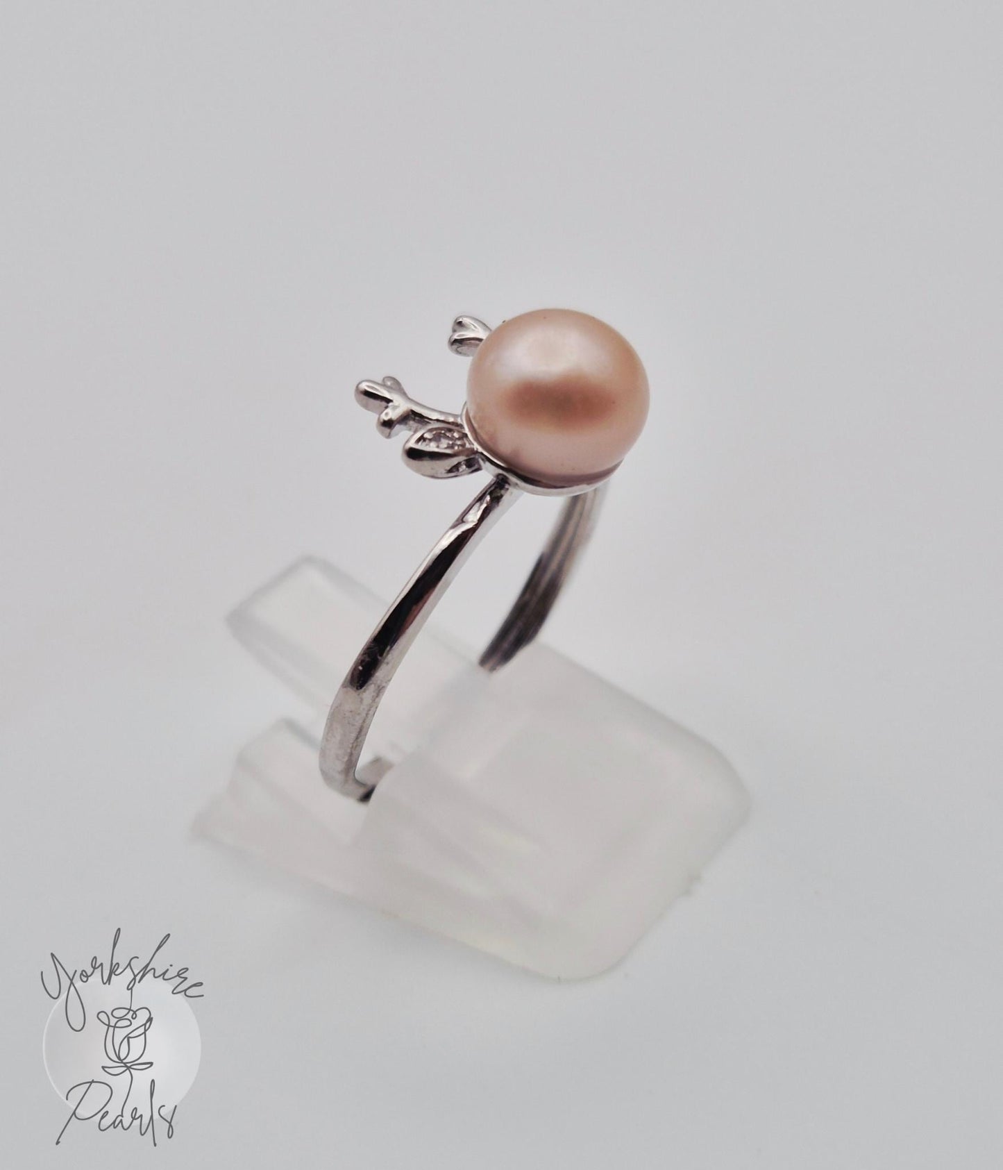 Pearl & Sterling Silver Deer Design Adjustable Ring