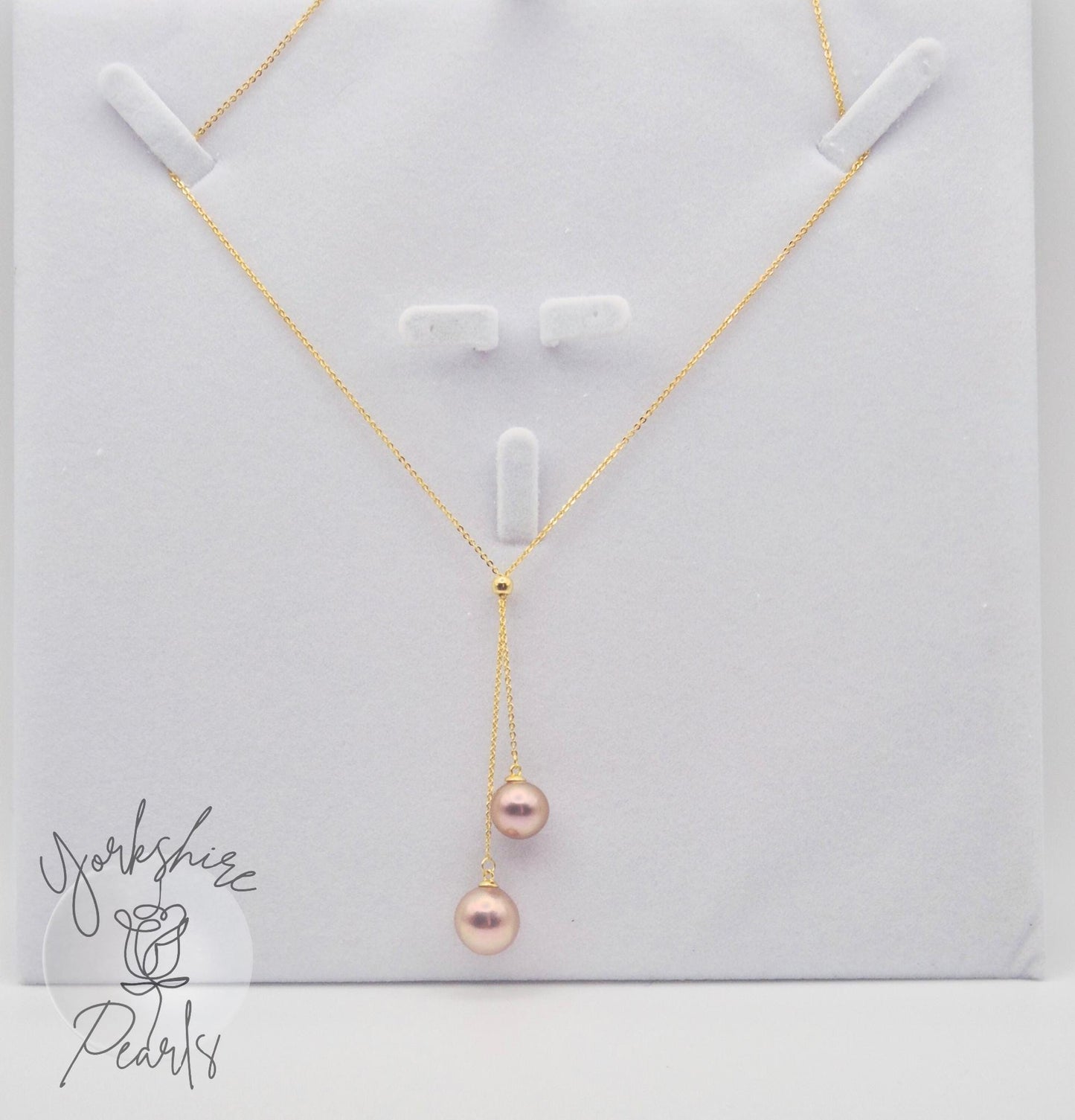 Double Edison Pearl Drop Adjustable Necklace - Sterling Silver