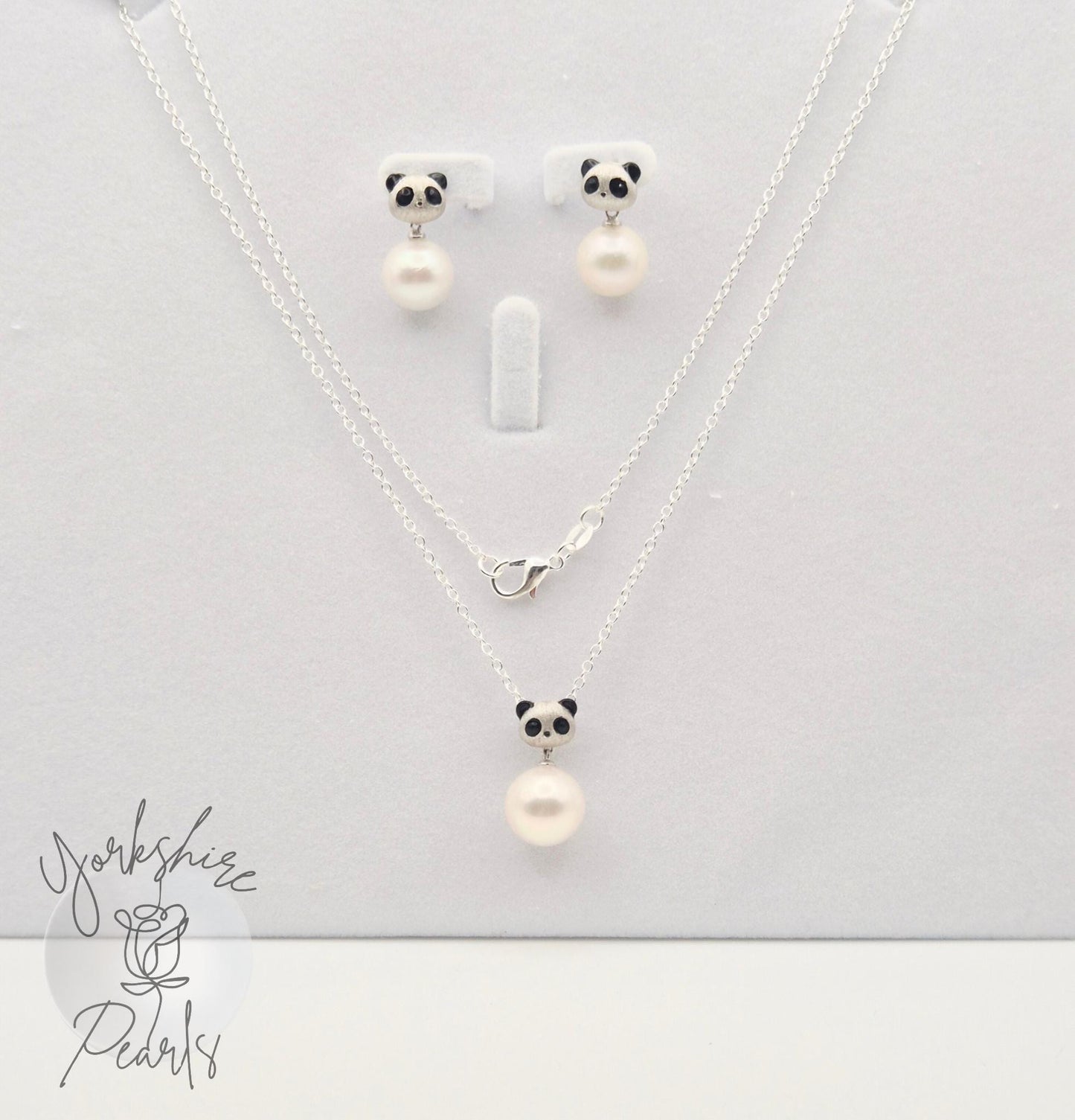 Classic Edison Pearl Panda Earrings and Pendant Set