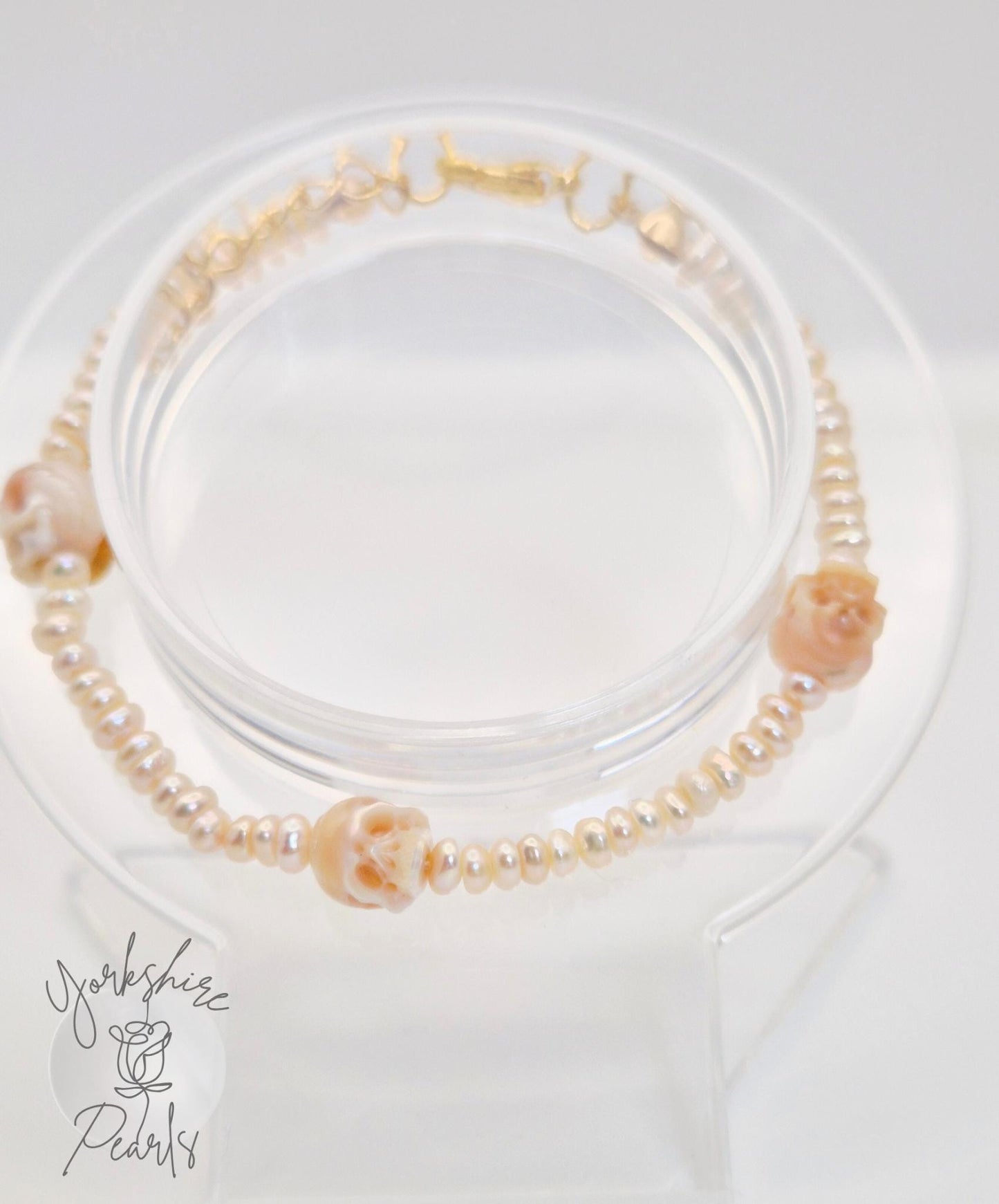 Keshi and Skull Carved Pearl Bracelet