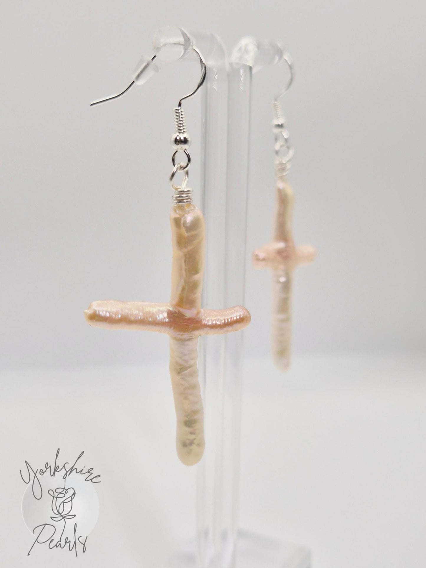 Large Pearl Cross Earrings