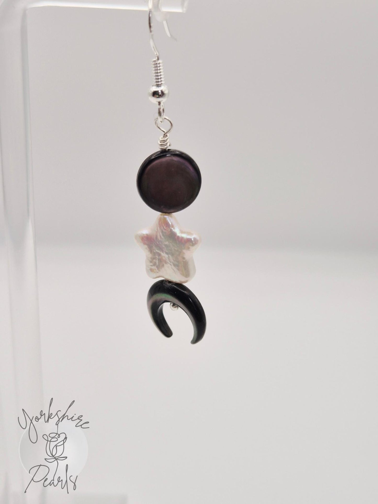 Star Pearl and Moon Mother of Pearl Earrings: Celestial S925 Jewelry