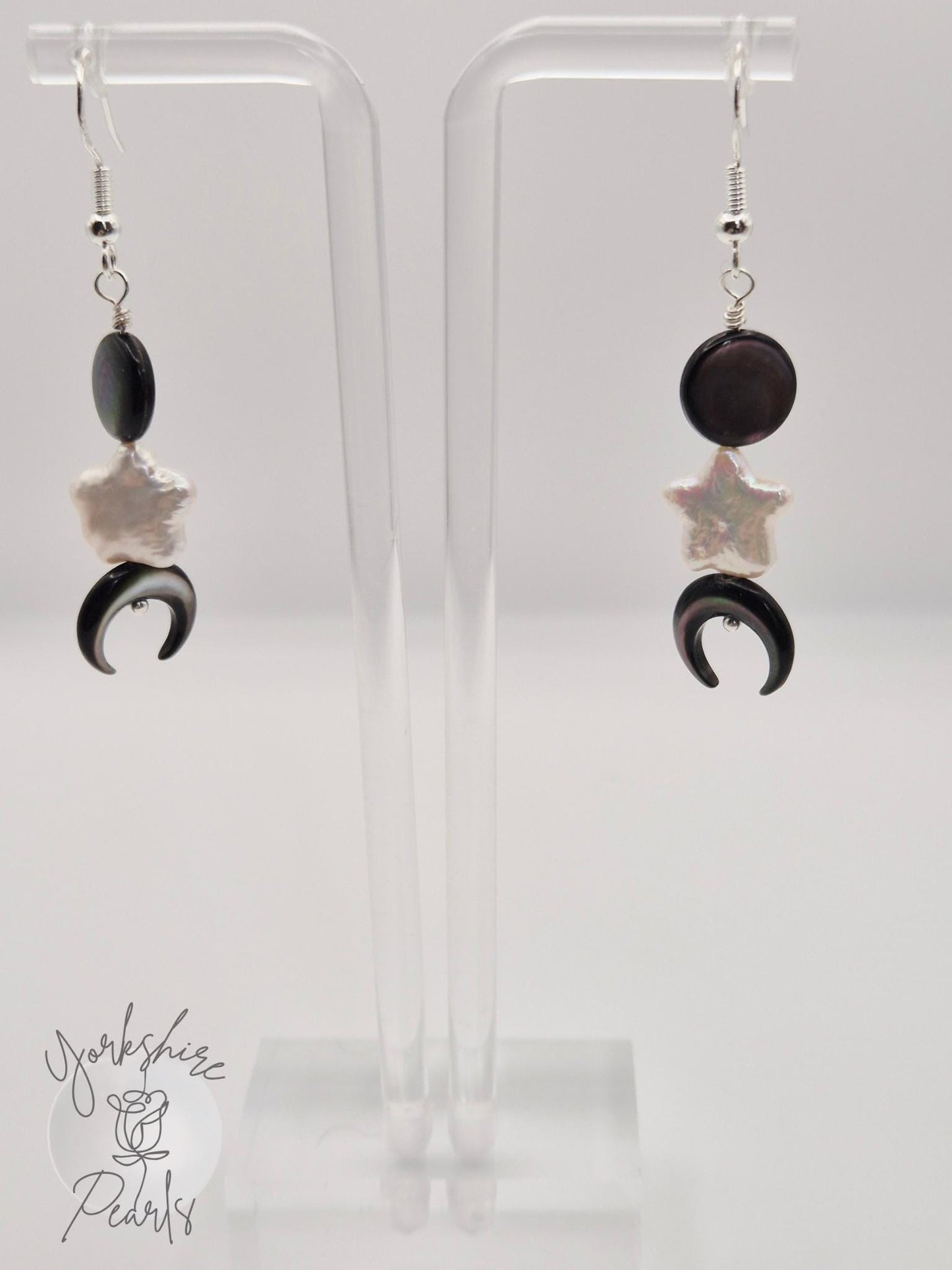 Star Pearl and Moon Mother of Pearl Earrings: Celestial S925 Jewelry