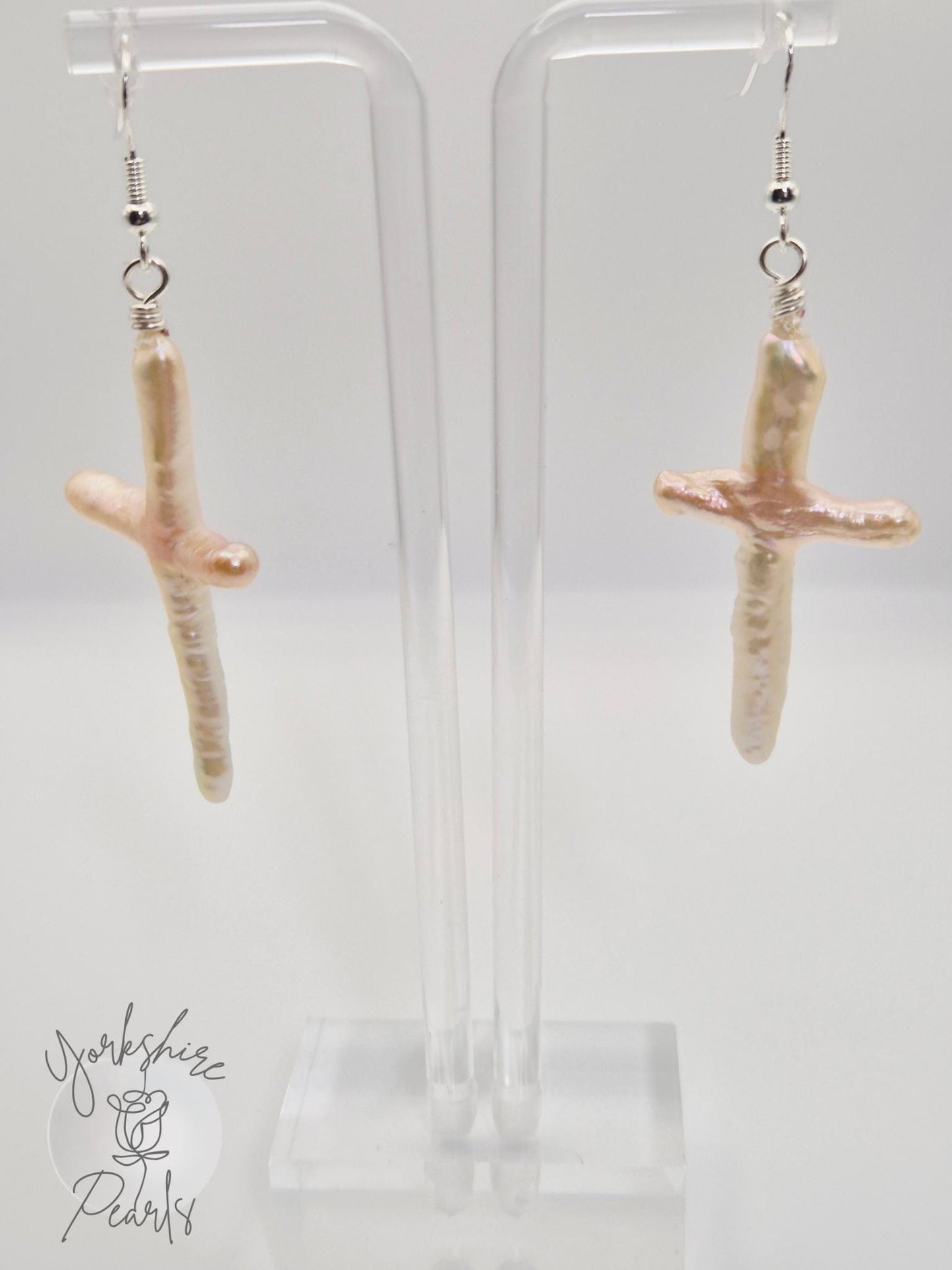 Large Pearl Cross Earrings