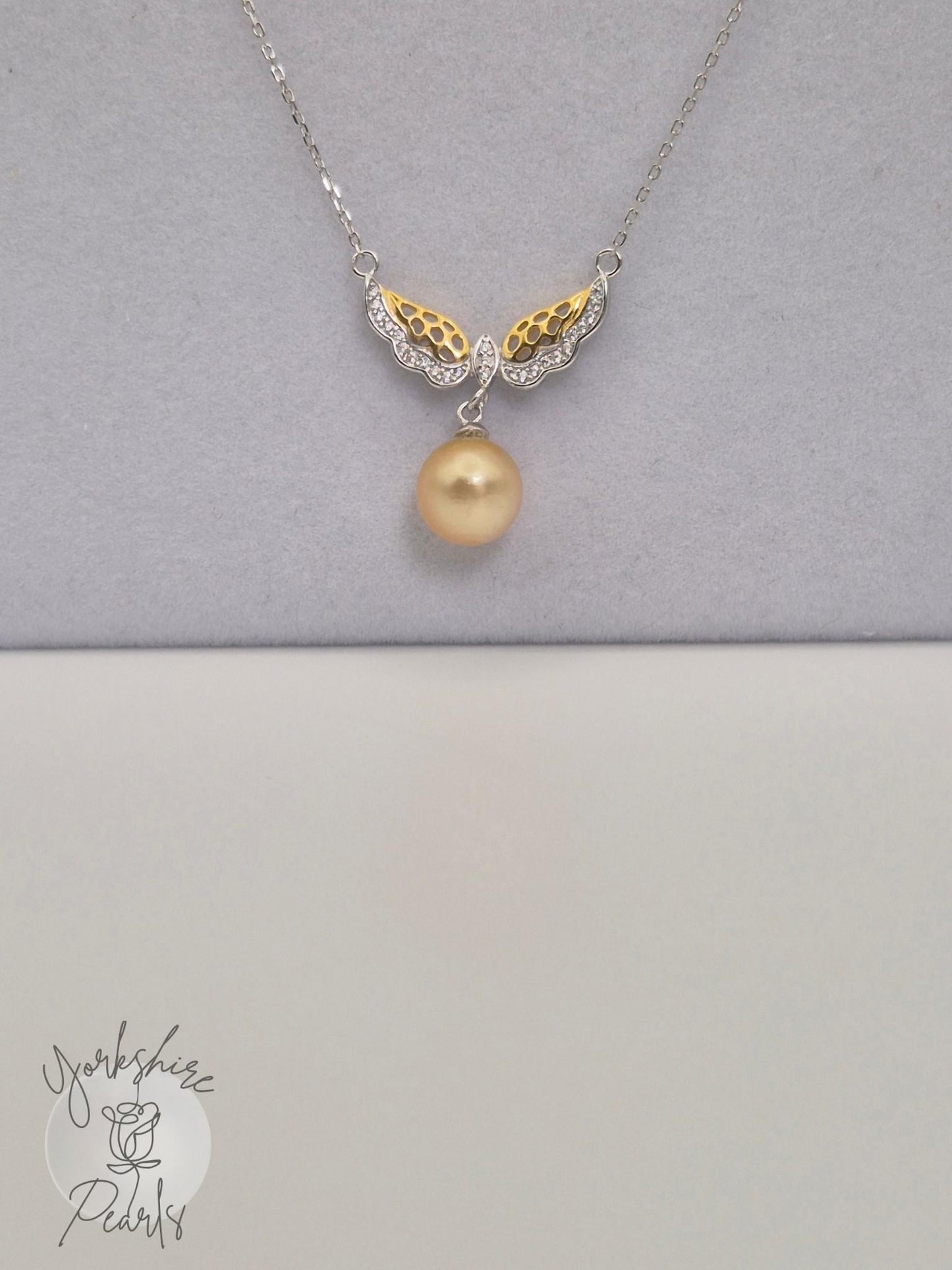 South Sea Golden Celestial Wing Pearl Necklace in Sterling Silver