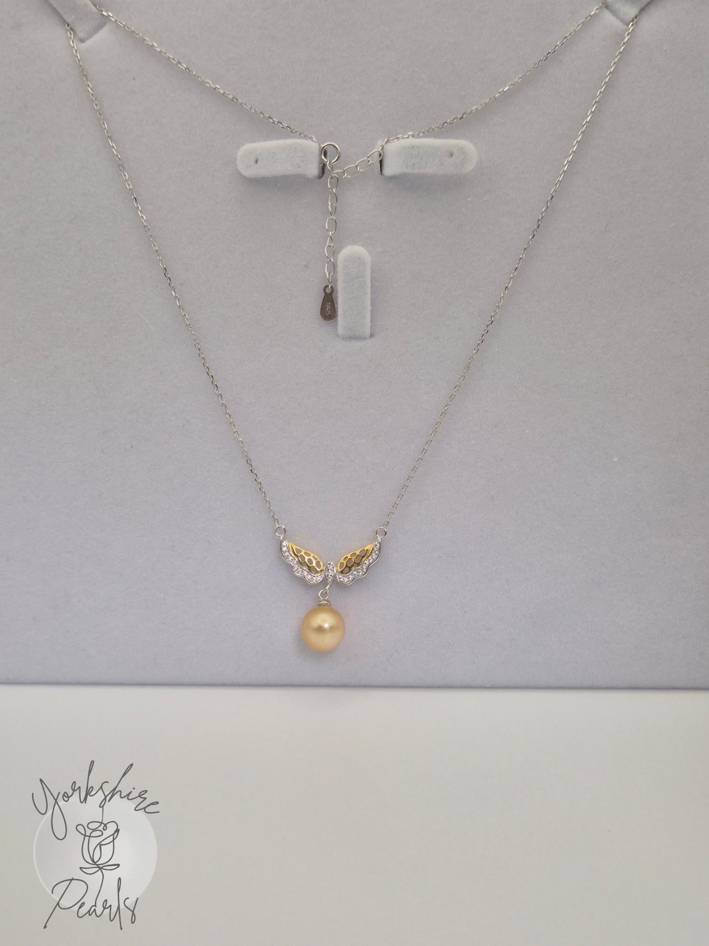 South Sea Golden Celestial Wing Pearl Necklace in Sterling Silver