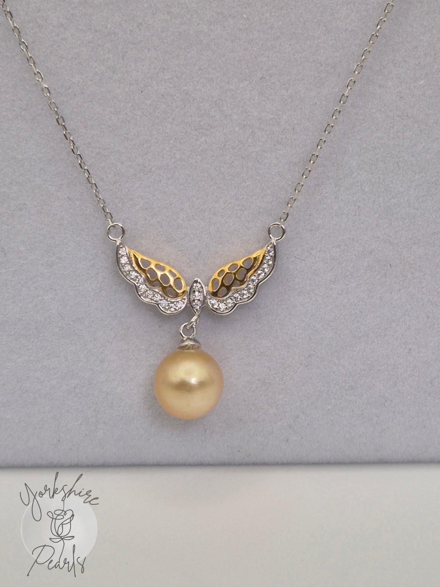 South Sea Golden Celestial Wing Pearl Necklace in Sterling Silver