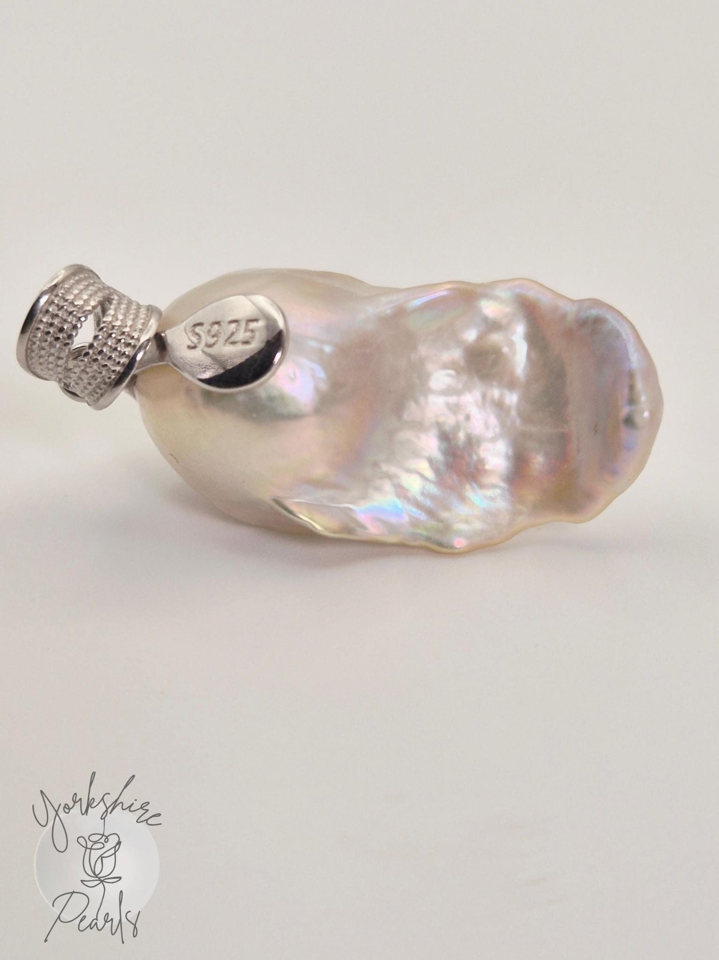 Large Pearl Butterfly & Heart Pendant - Sterling Silver