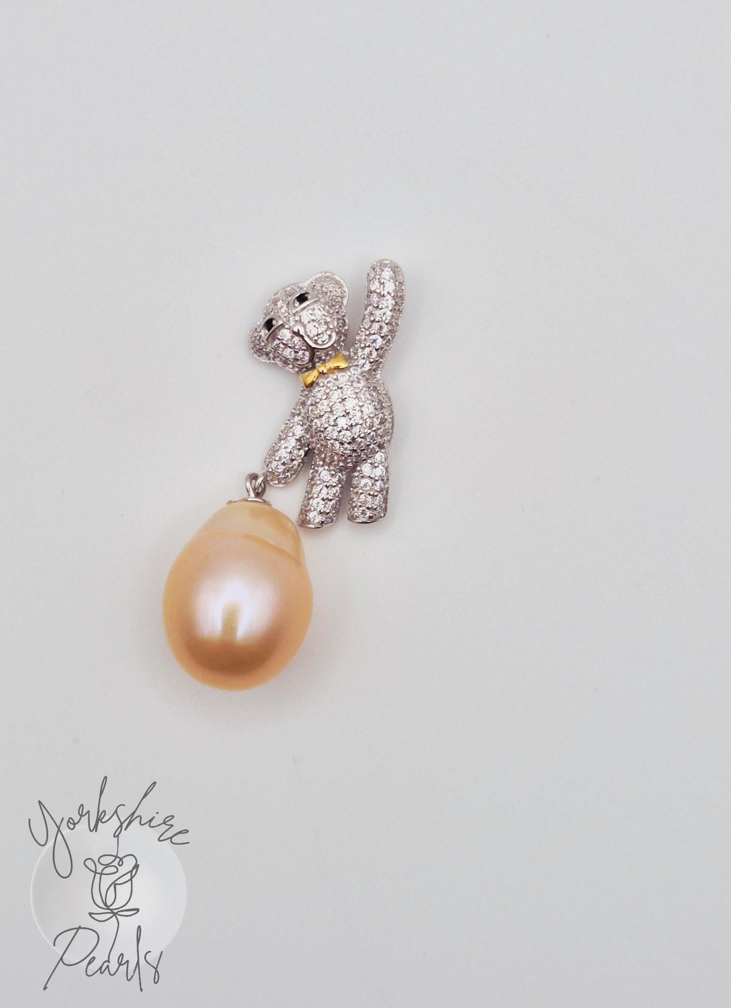 Whimsical Teddy Bear Pearl Pendant - Sterling Silver