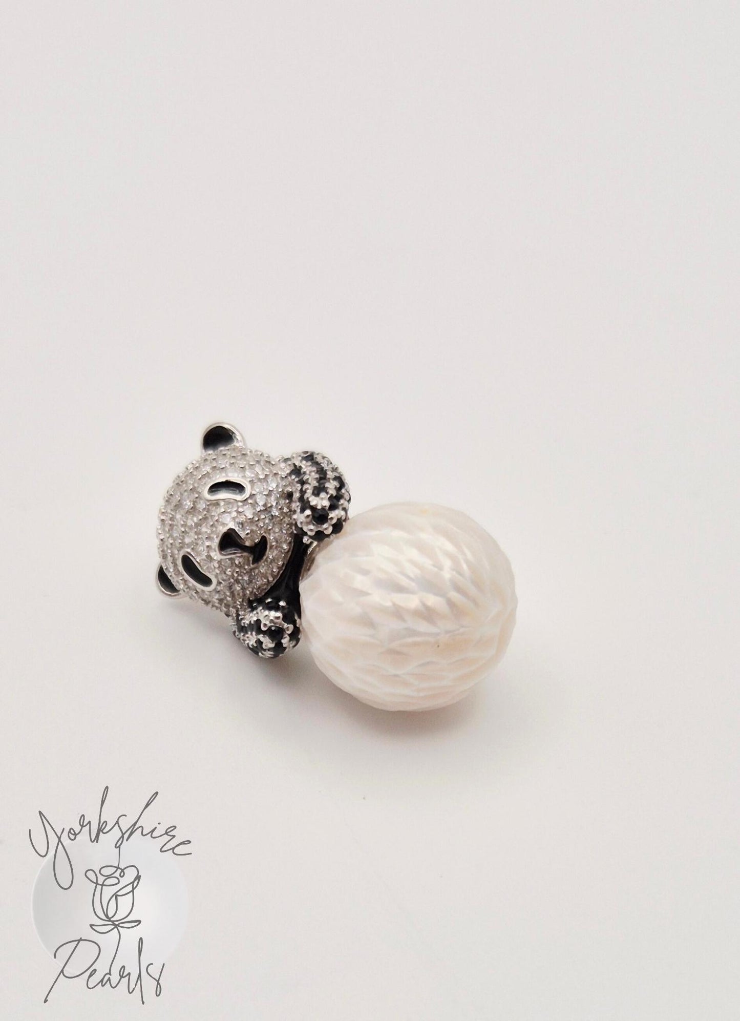 Carved Edison Pearl Panda Pendant - Sterling Silver