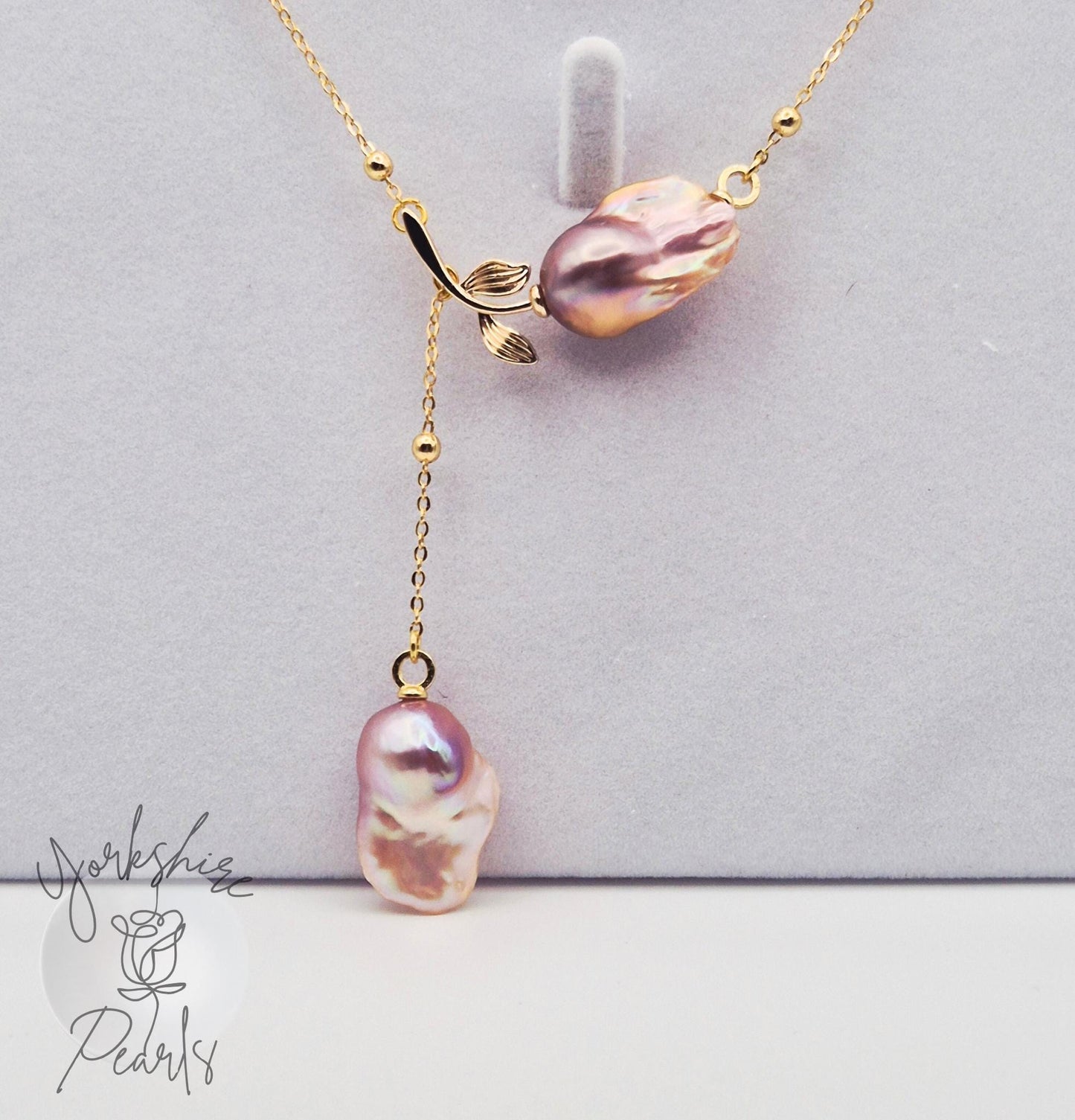 Golden Double King Pearl Flower Drop Necklace