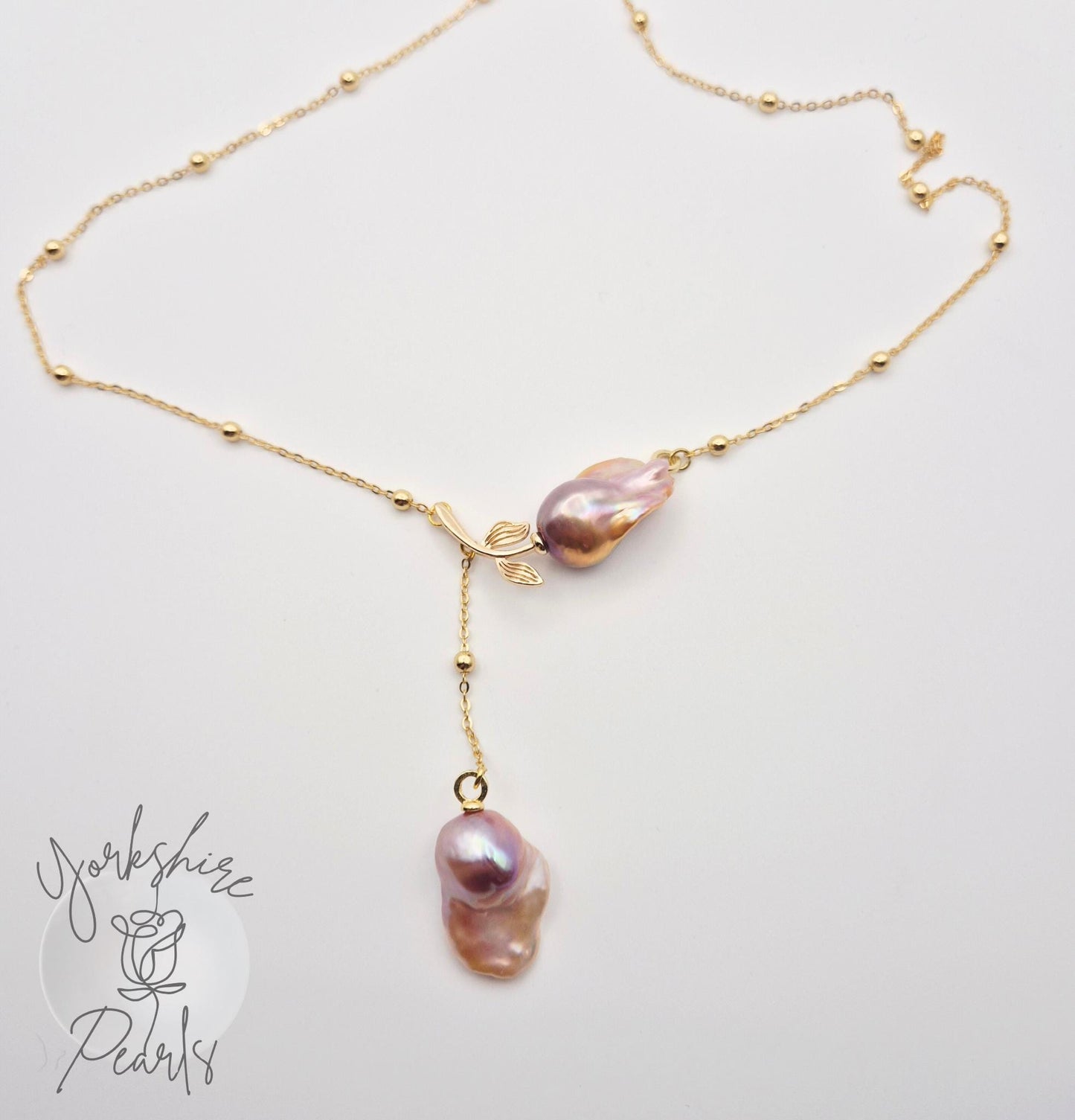 Golden Double King Pearl Flower Drop Necklace