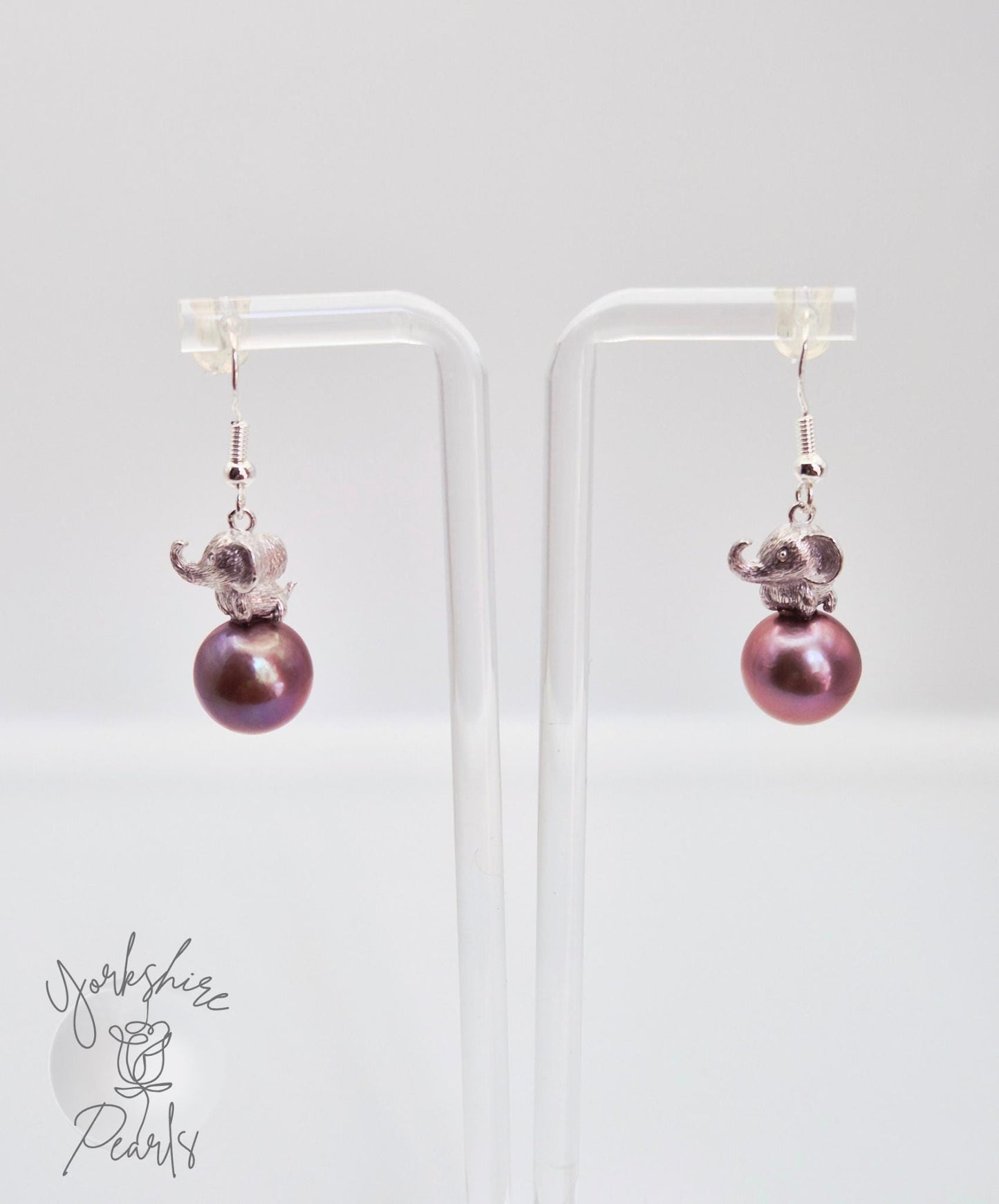 Edison Pearl Sterling Silver Elephant Earrings