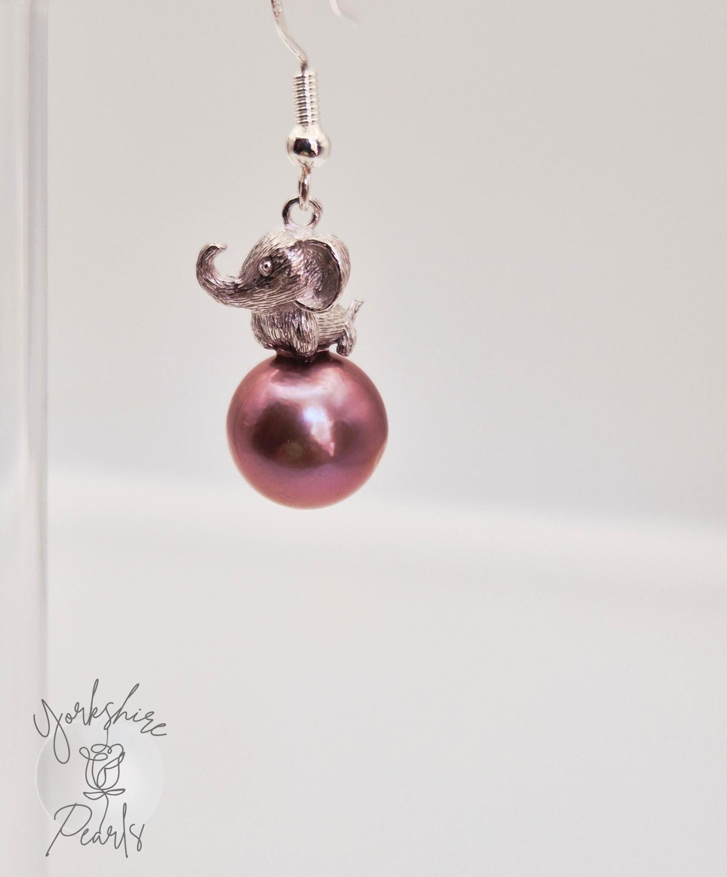 Edison Pearl Sterling Silver Elephant Earrings