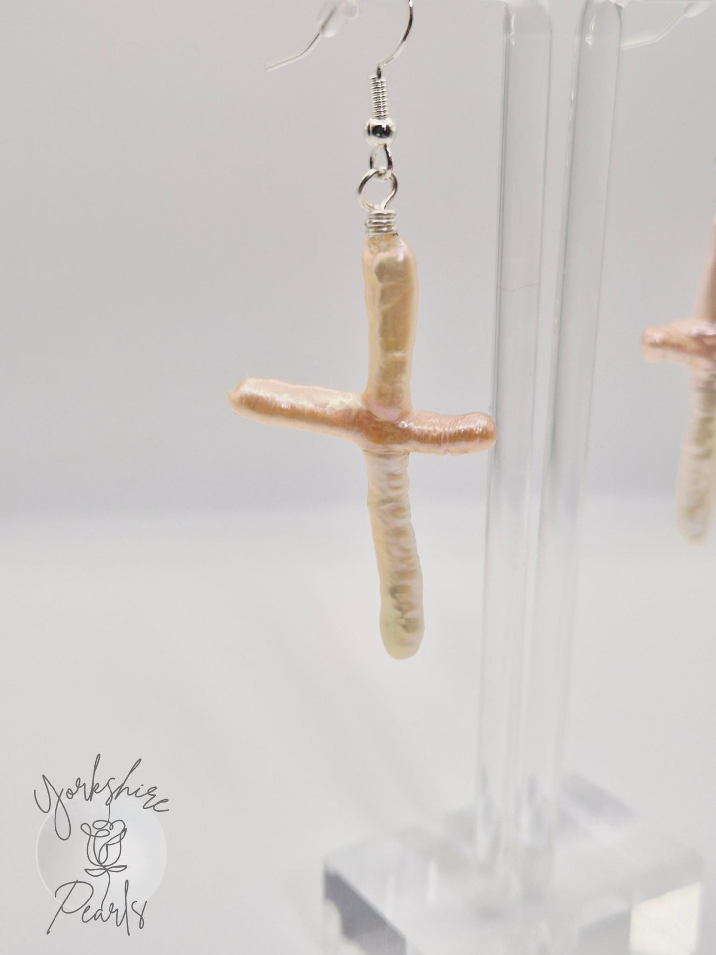 Large Pearl Cross Earrings