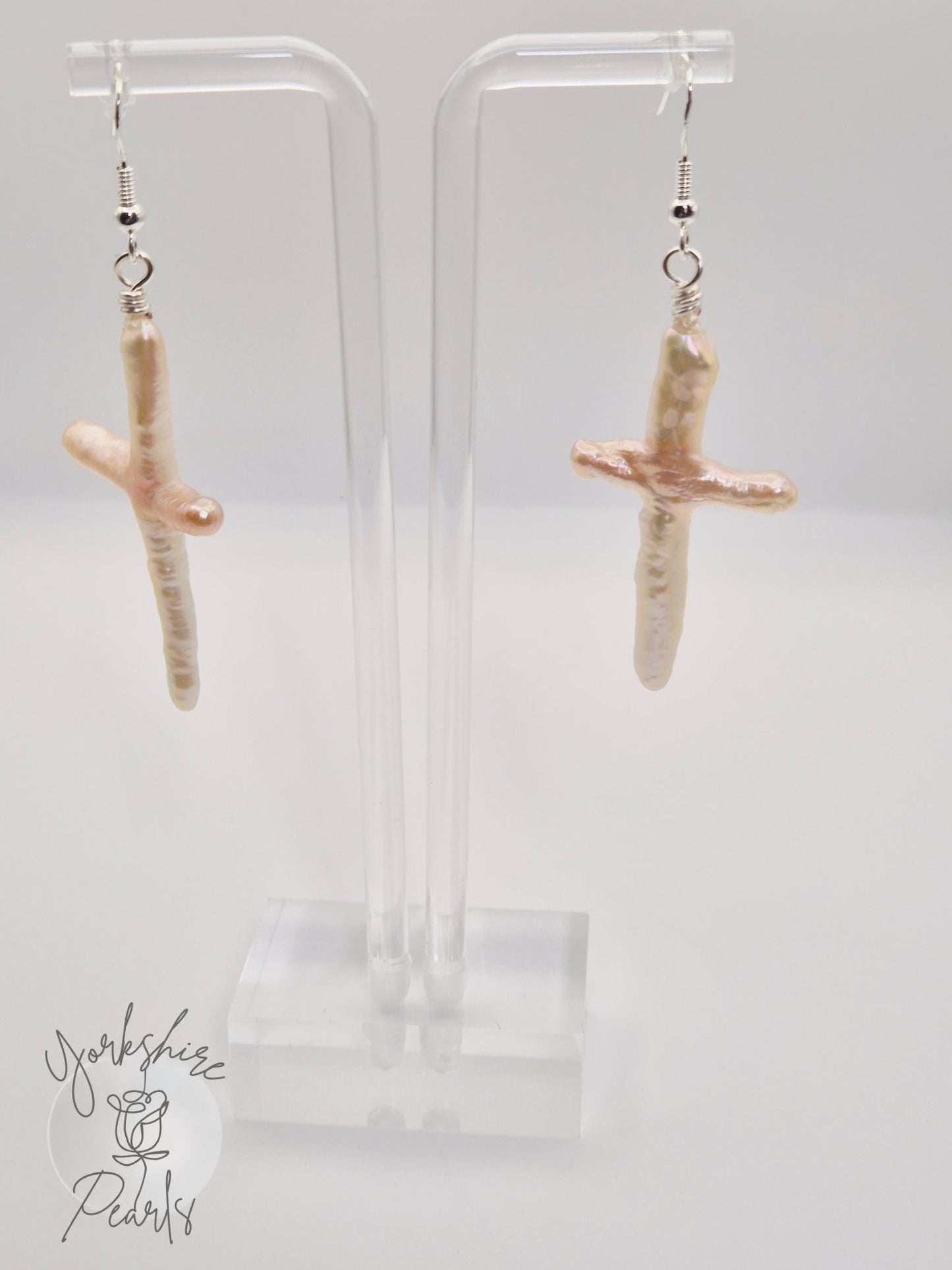 Large Pearl Cross Earrings