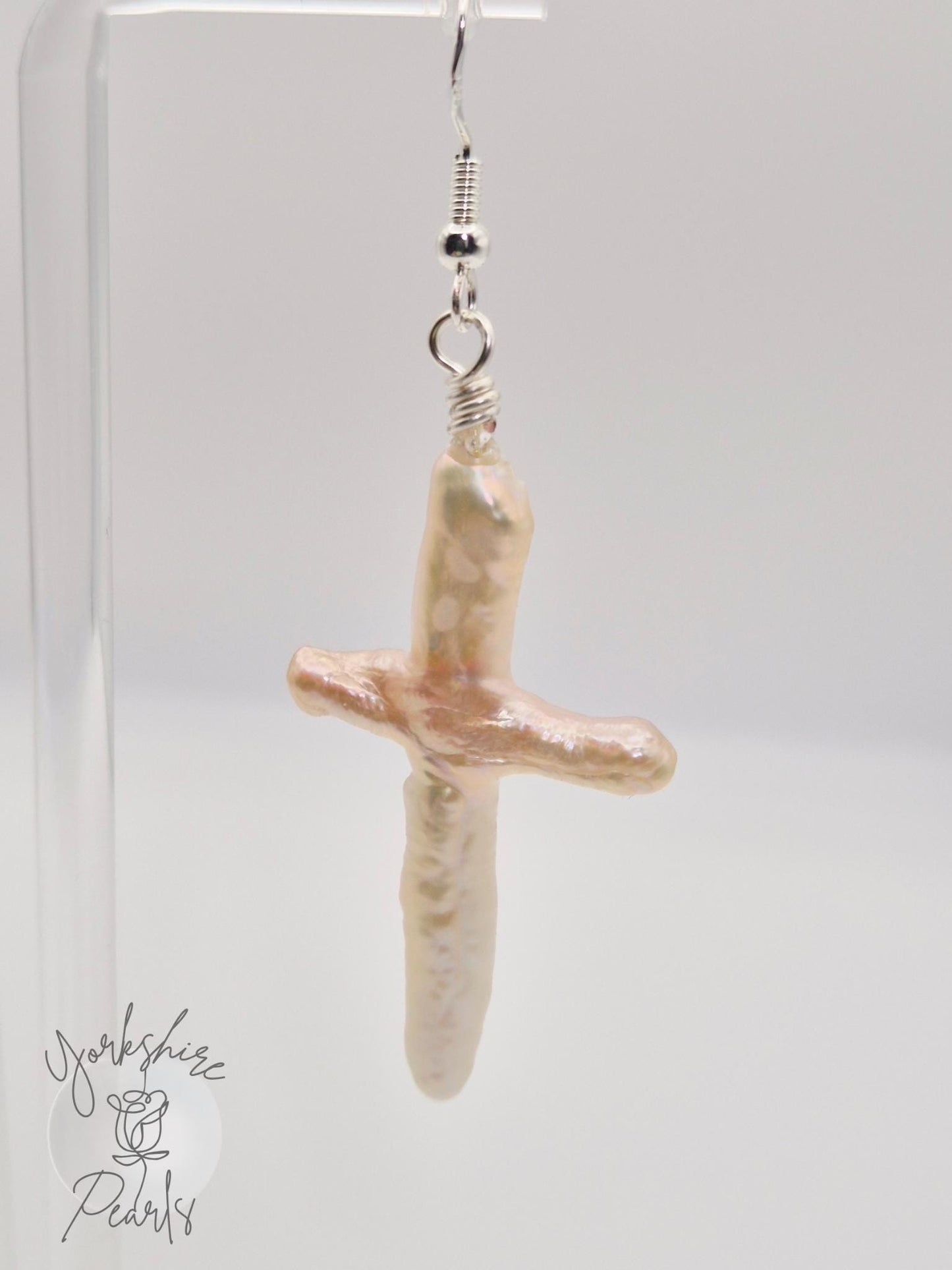 Large Pearl Cross Earrings