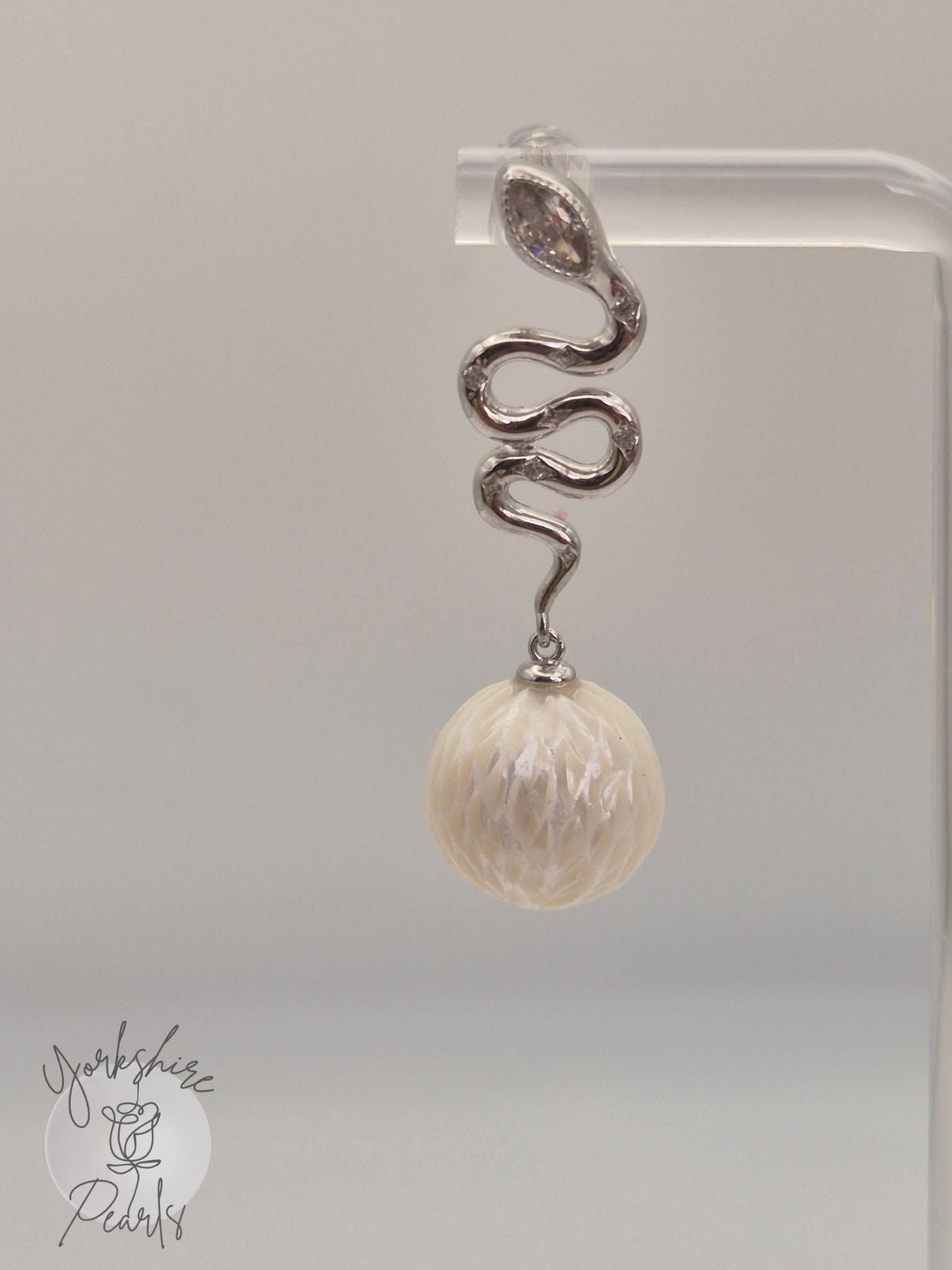 Large Pearl Snake Drop Earrings - Sterling Silver