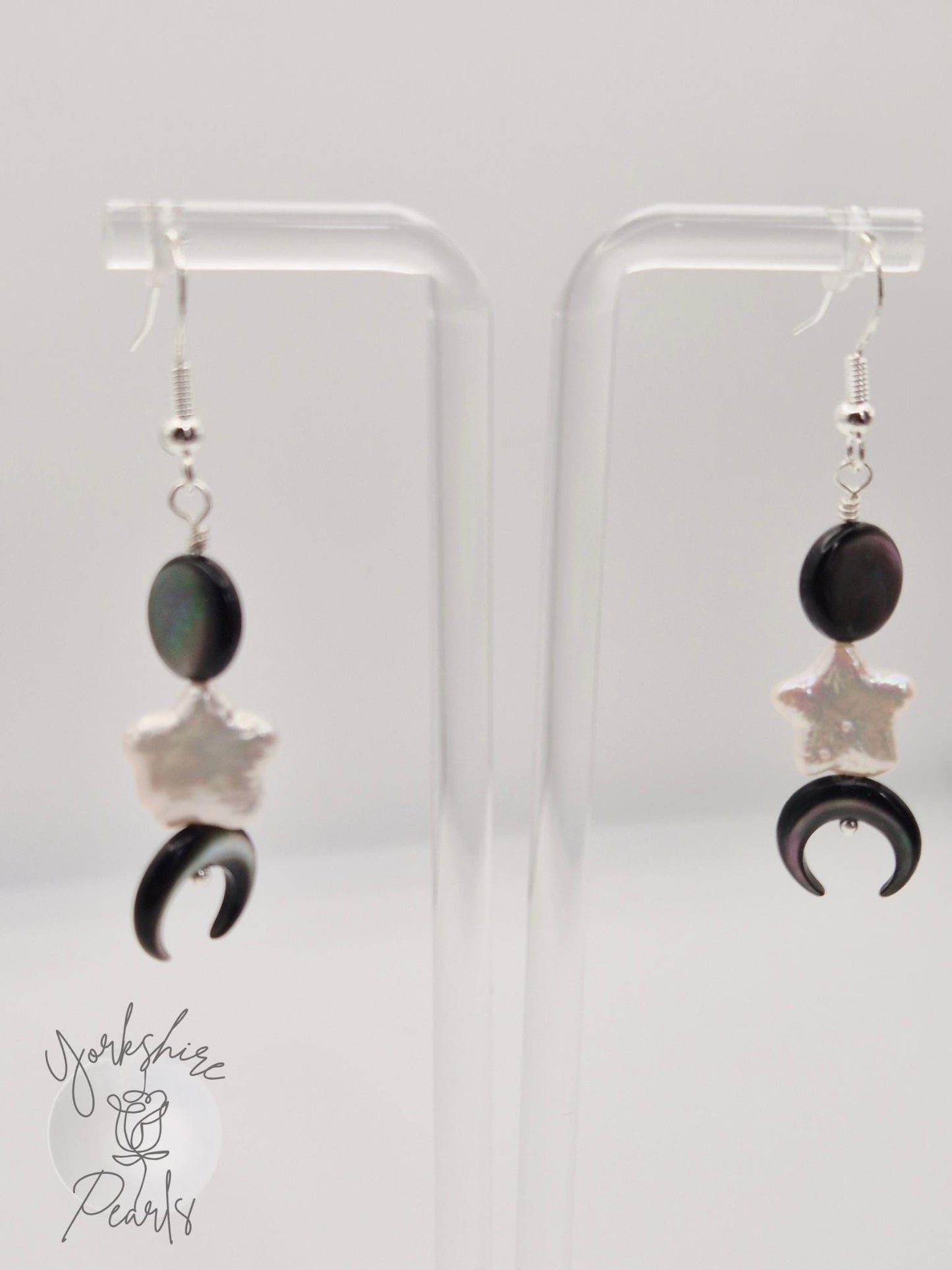 Star Pearl and Moon Mother of Pearl Earrings: Celestial S925 Jewelry
