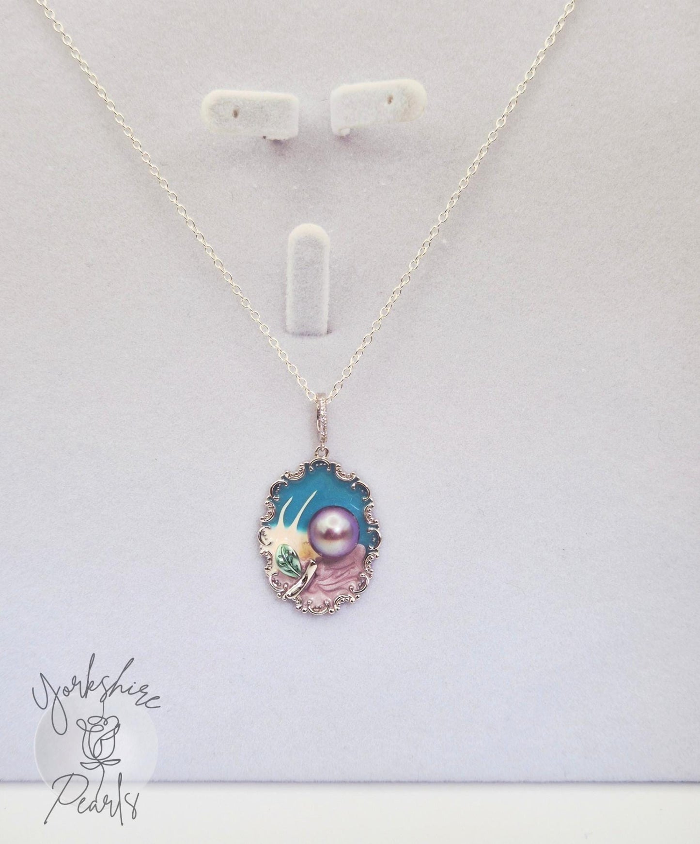 Flower Painting Design Pearl Pendant - Sterling Silver
