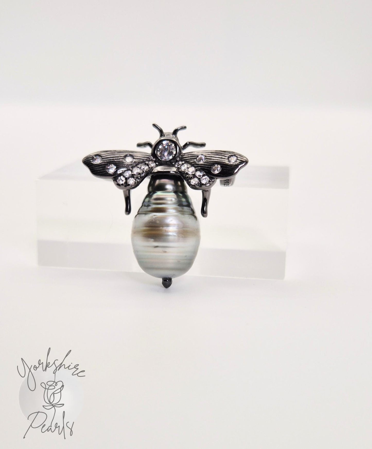 Black Tahitian Gothic Bug Pearl Pendant & Pin - Sterling Silver