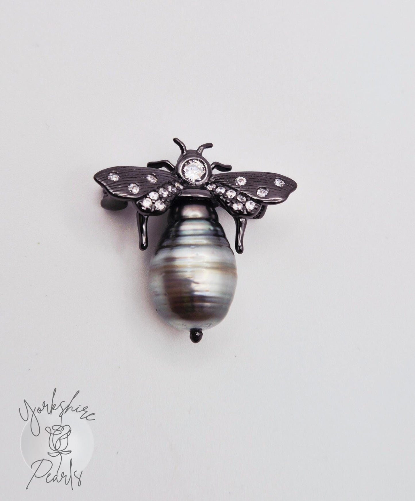 Black Tahitian Gothic Bug Pearl Pendant & Pin - Sterling Silver