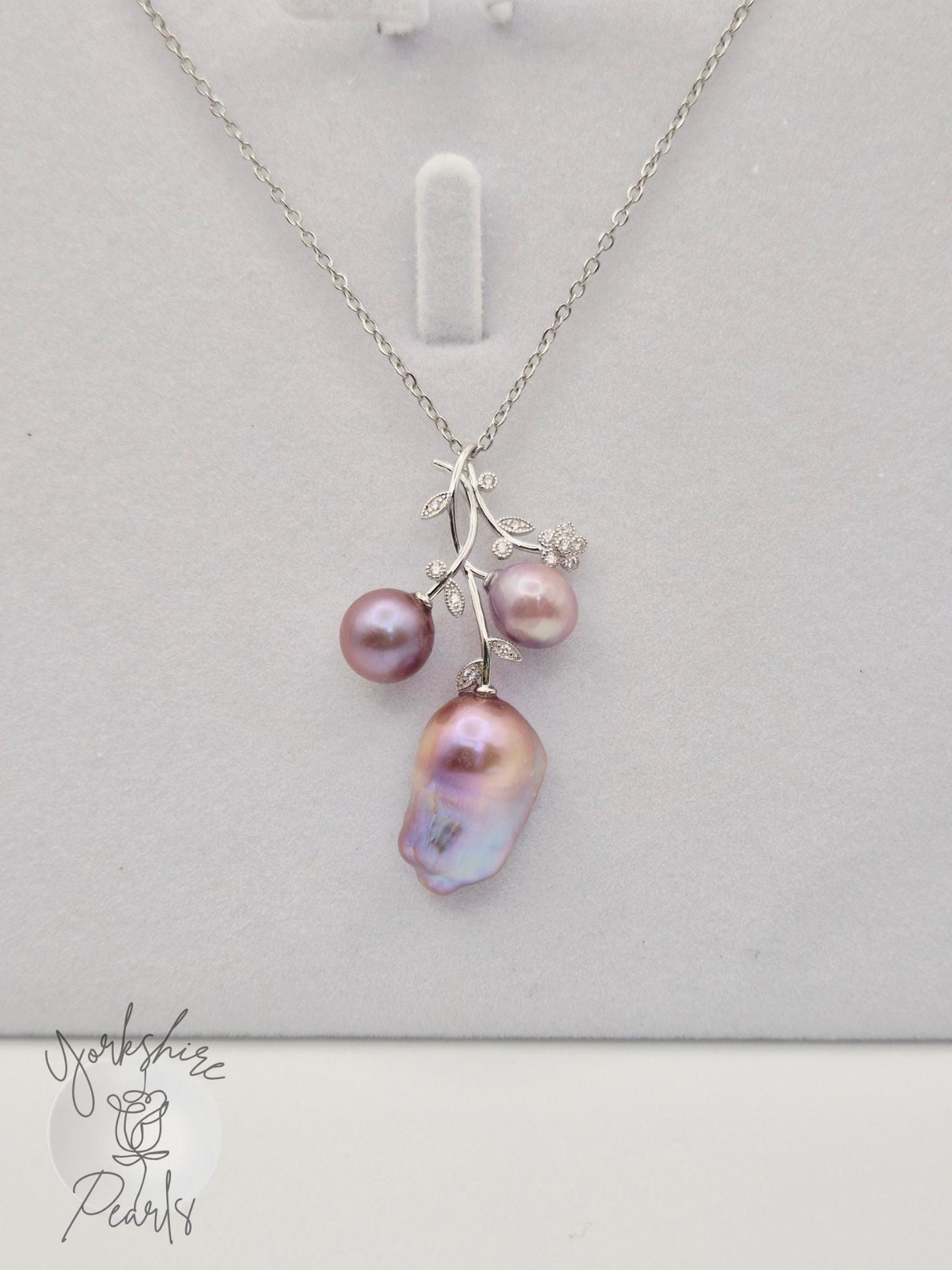 Multiple Pearl Flower Stem Pendant - Sterling Silver
