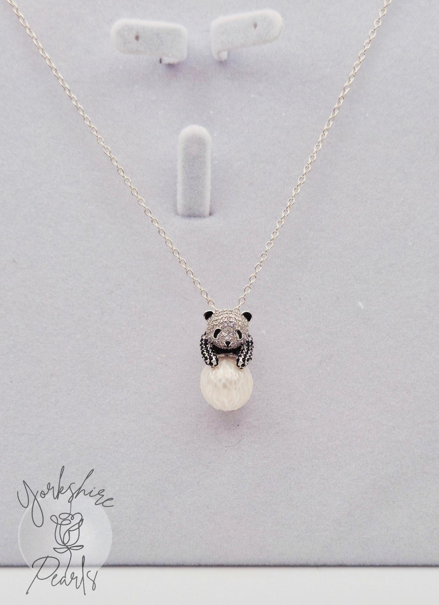 Carved Edison Pearl Panda Pendant - Sterling Silver