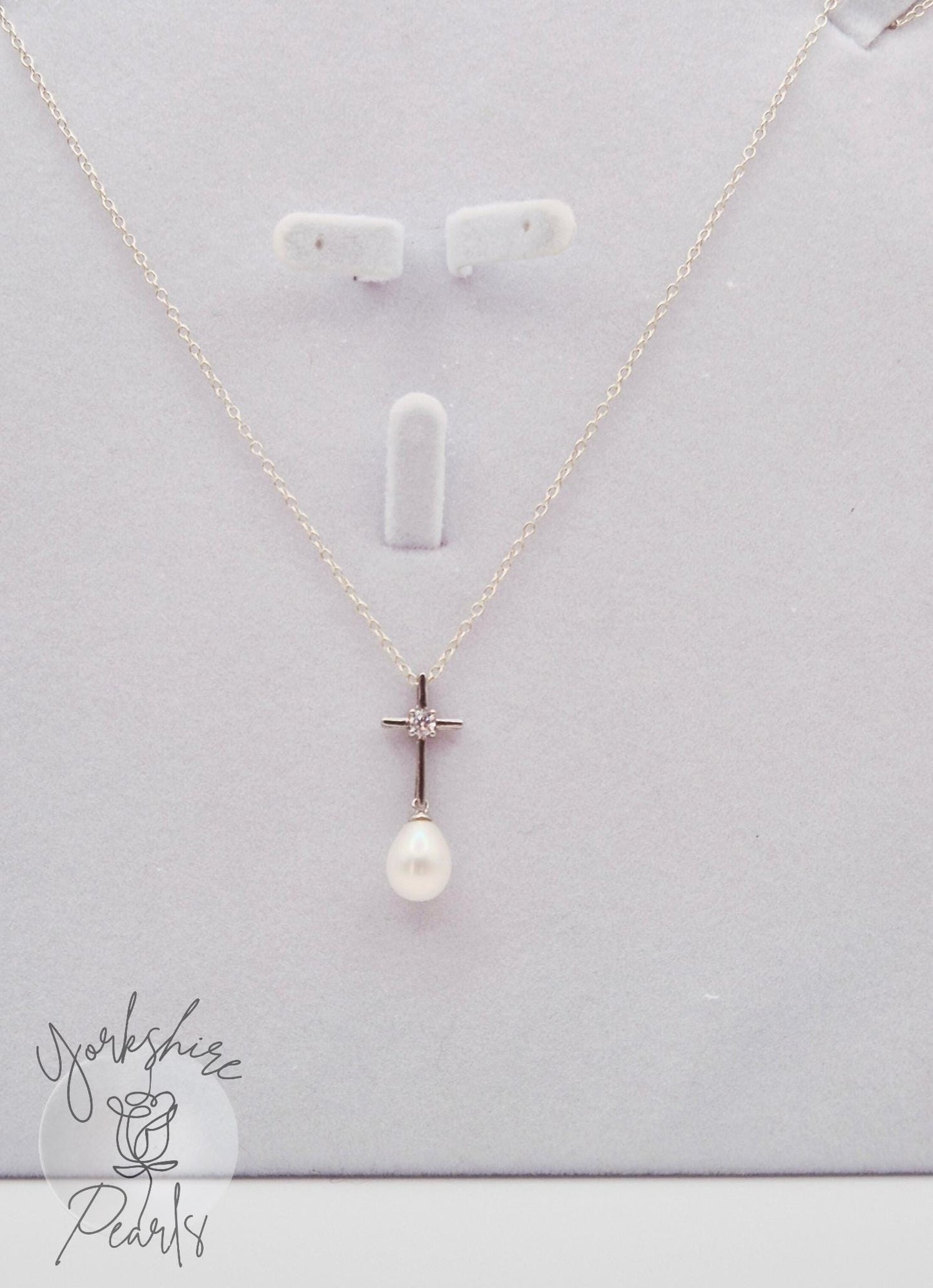 Classic Pearl Drop Silver Cross Pendant