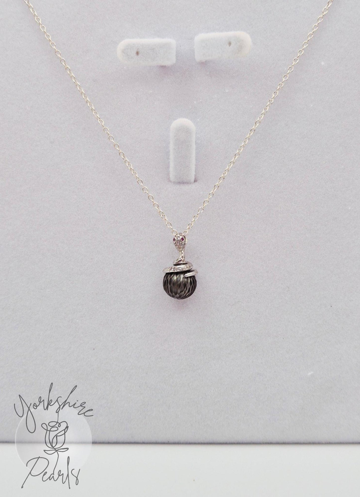 Black Tahitian Coiled Silver Snake Pendant