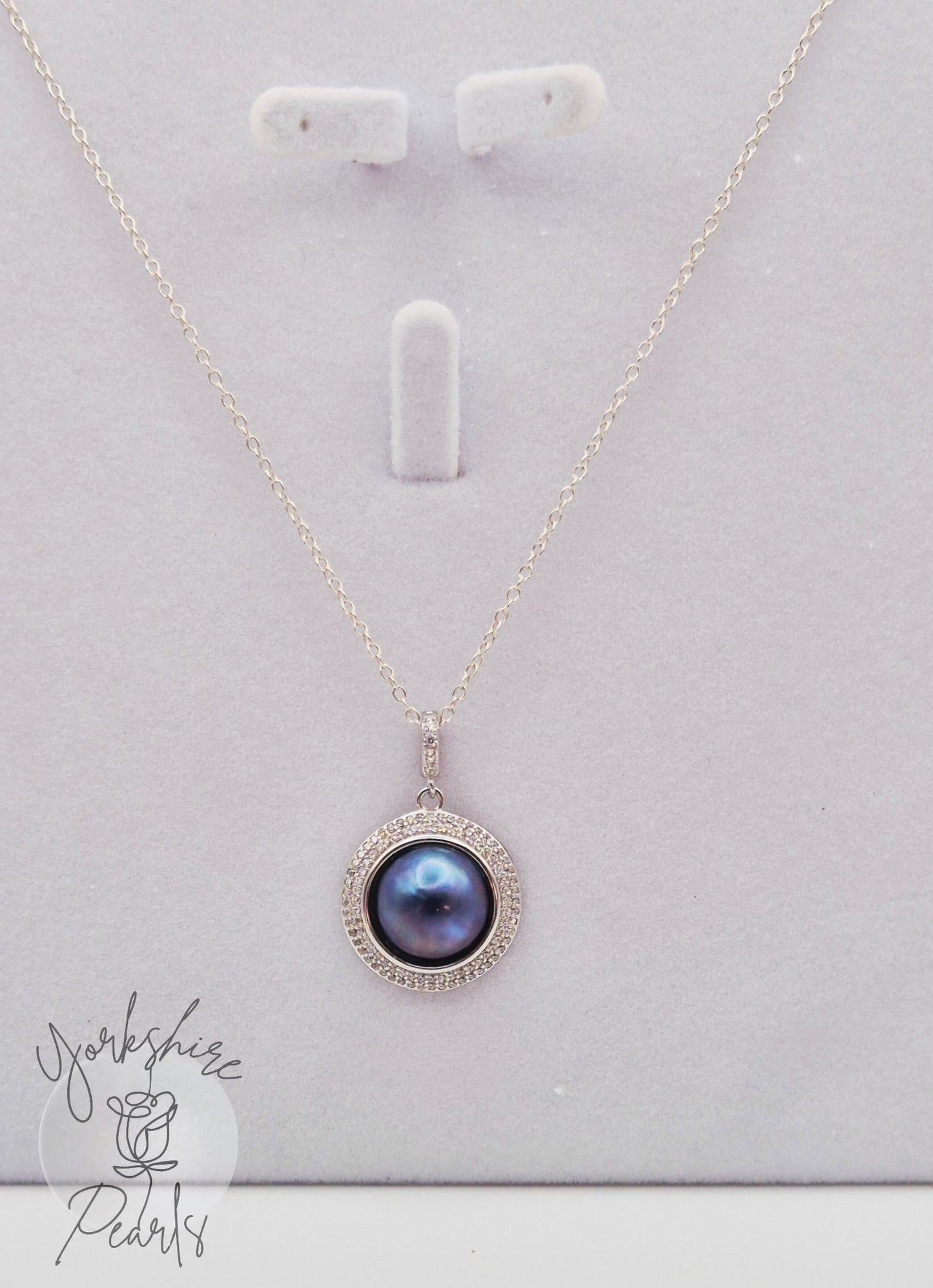 Blue Mabe Pearl Sterling Silver Pendant with Universal Clasp