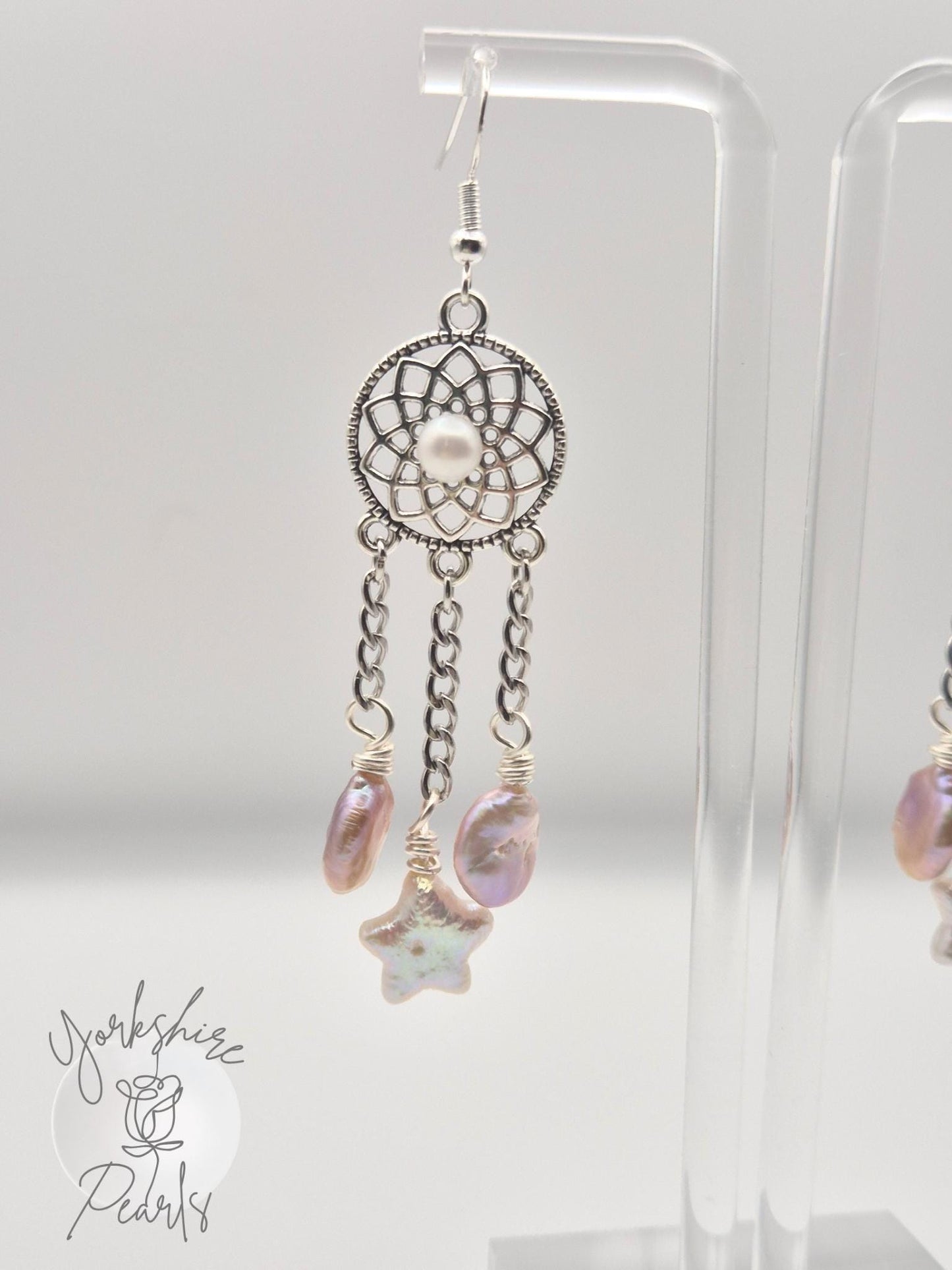 Multiple Pearl Drop Dreamcatcher Earrings