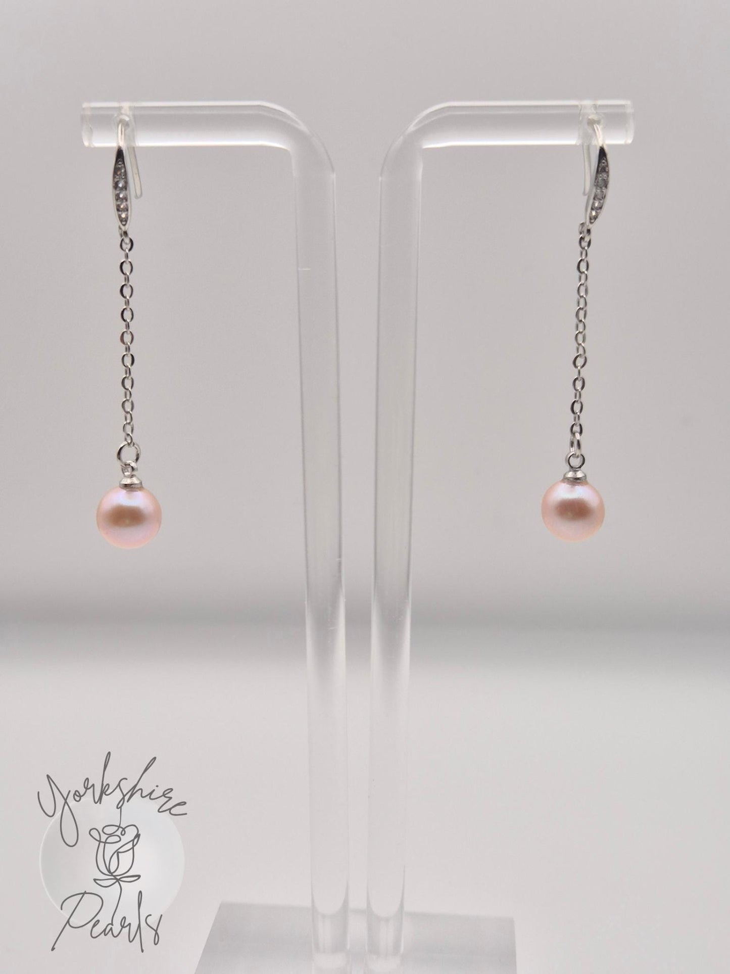 Long Pearl Drop Earrings - Sterling Silver