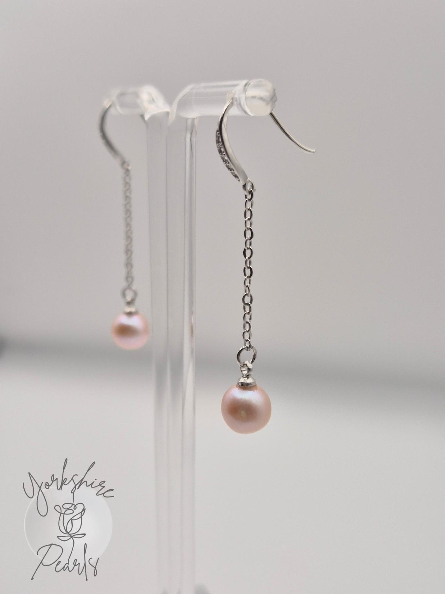 Long Pearl Drop Earrings - Sterling Silver