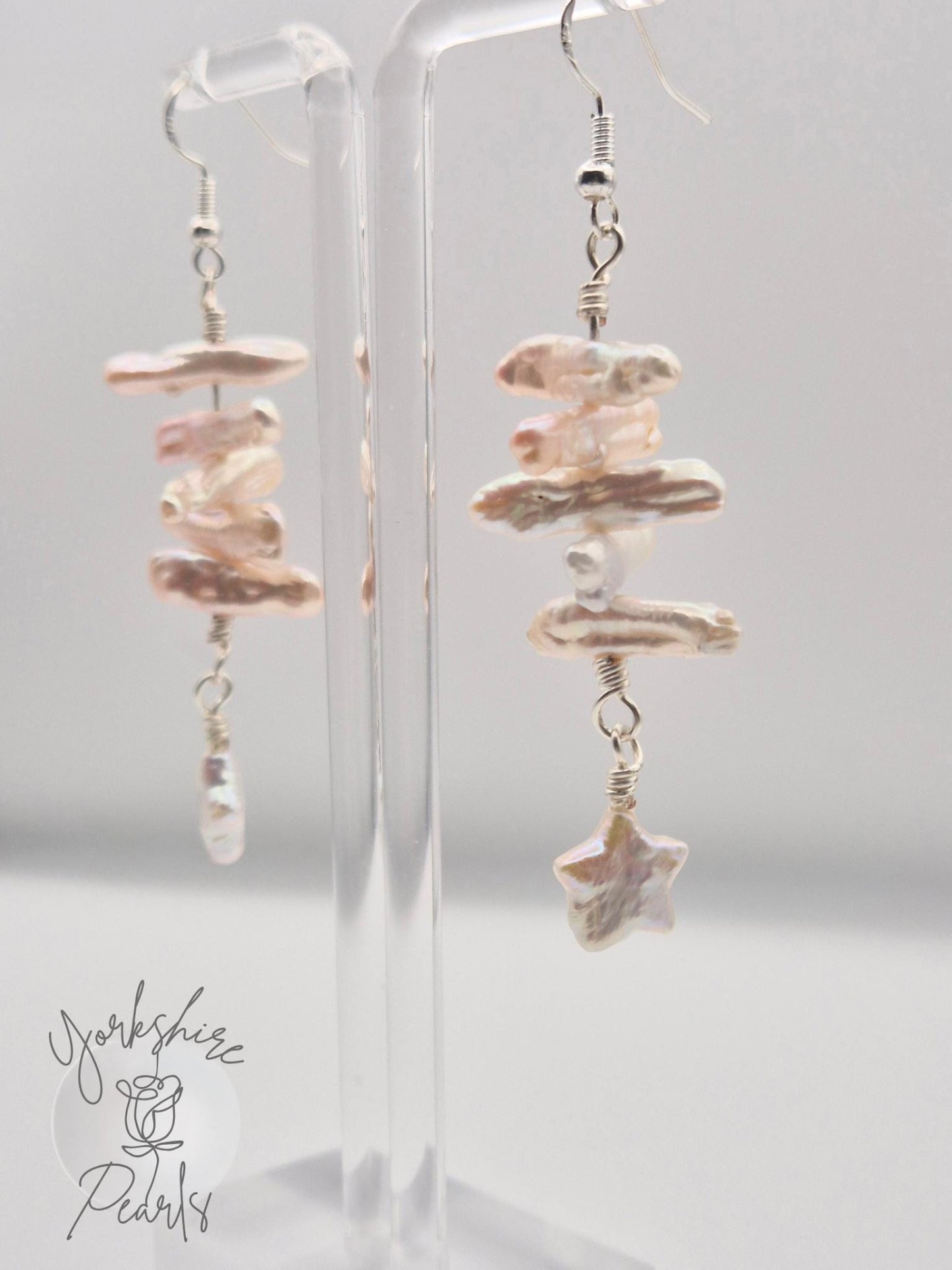 Stick & Star Movable Pearl Drop Earrings