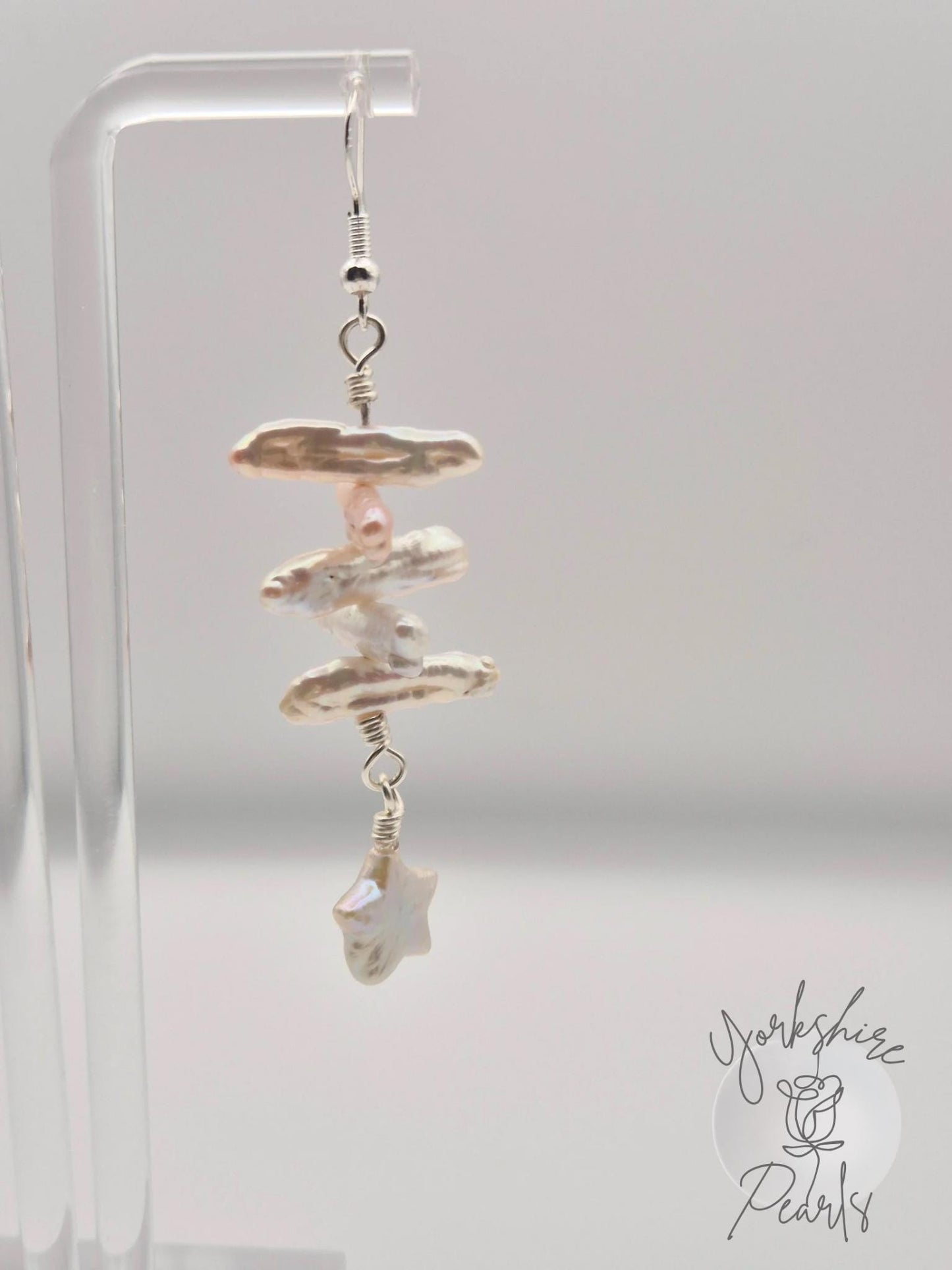 Stick & Star Movable Pearl Drop Earrings