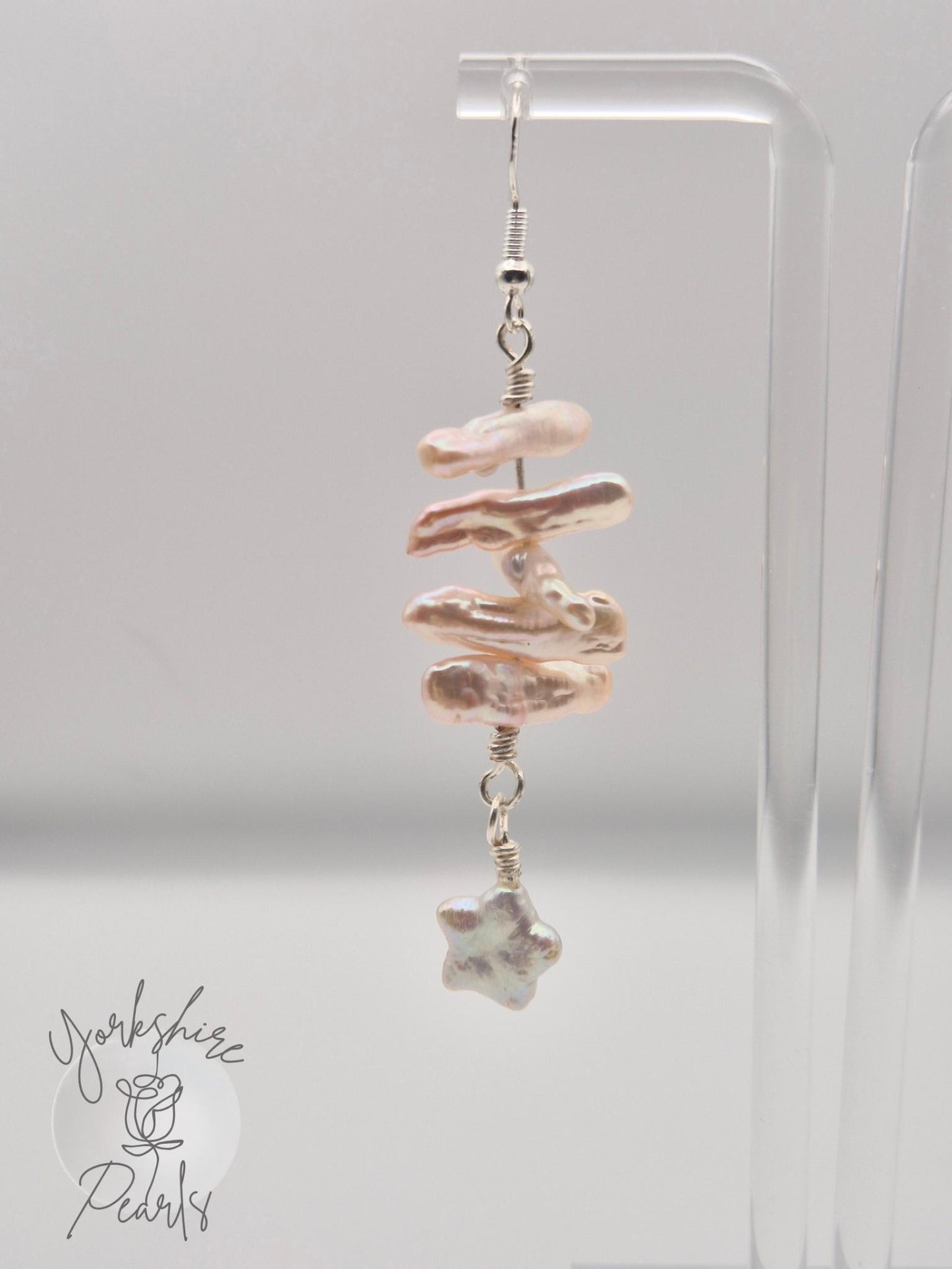 Stick & Star Movable Pearl Drop Earrings