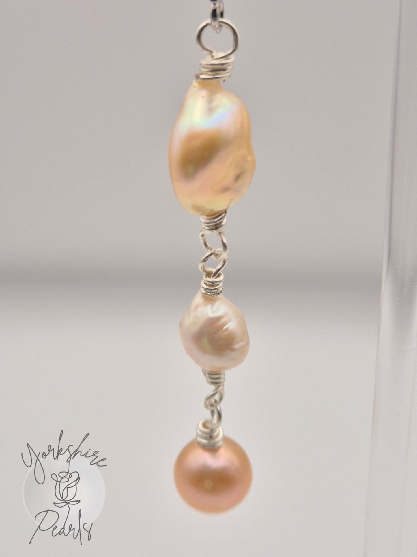 Multiple Pearl Heart Drop Stud Earrings