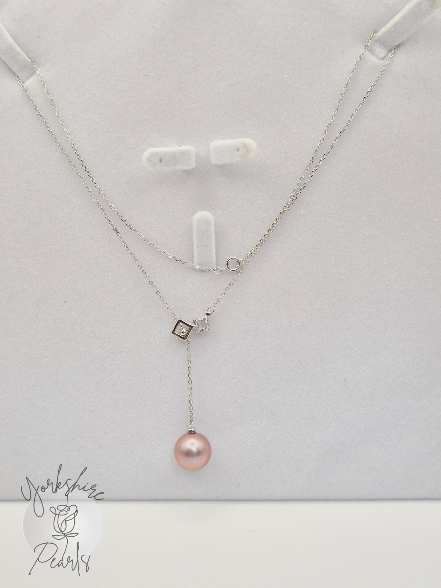 Cube Drop Edison Pearl Necklace - Sterling Silver
