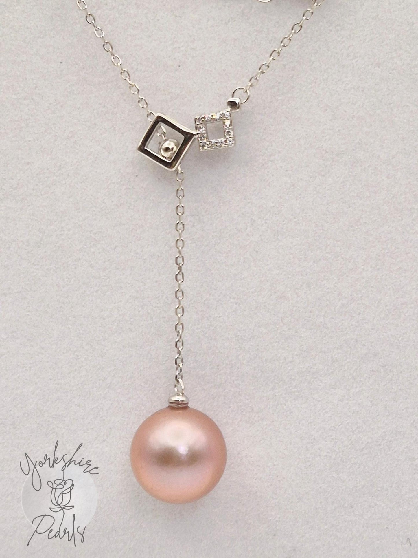 Cube Drop Edison Pearl Necklace - Sterling Silver