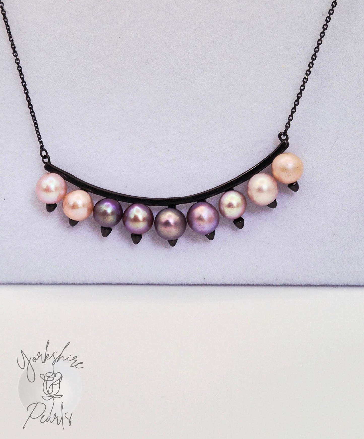 Black Spike Multi Pearl Necklace - Sterling Silver